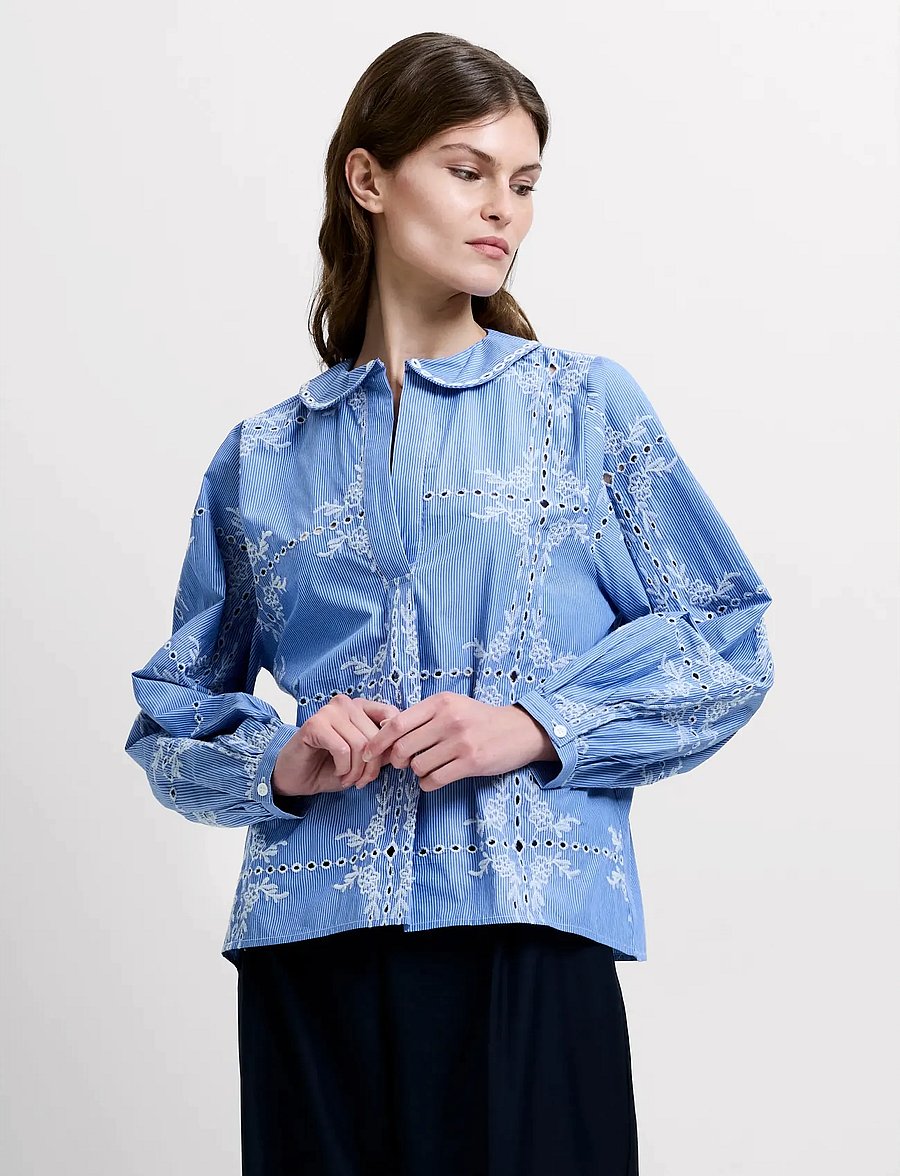 French Connection - GRAYSON PETER PAN COLLAR TOP - langärmelige blusen - blue/white - 0