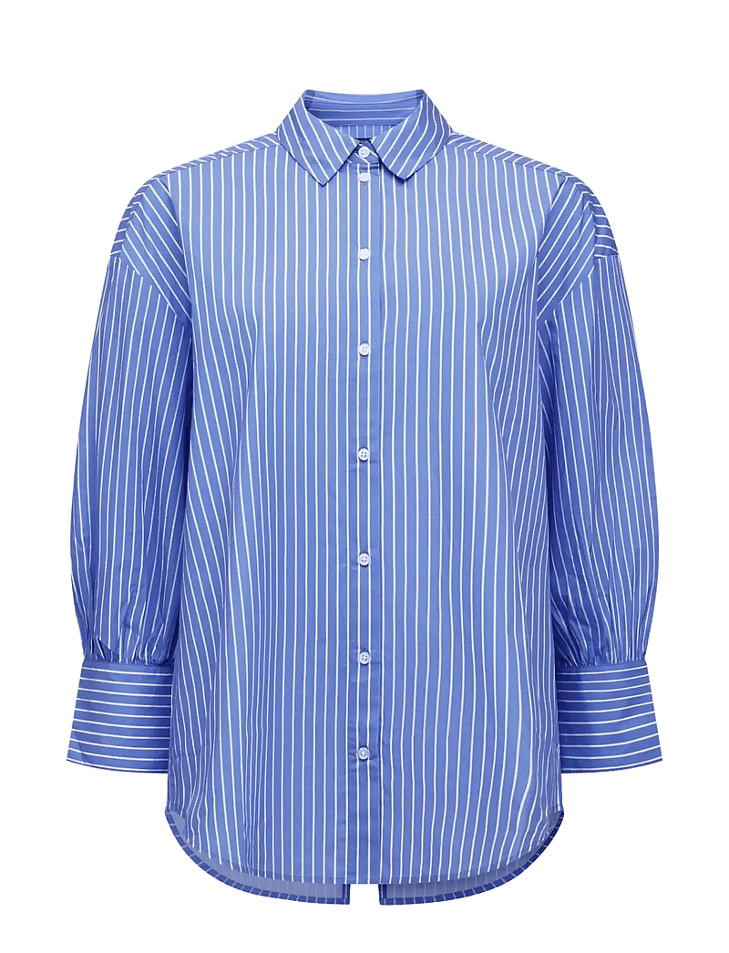 French Connection - CAMBRIA COTTON STRIPED BOW SHI - pikkade varrukatega särgid - azure blue/linen whi - 1