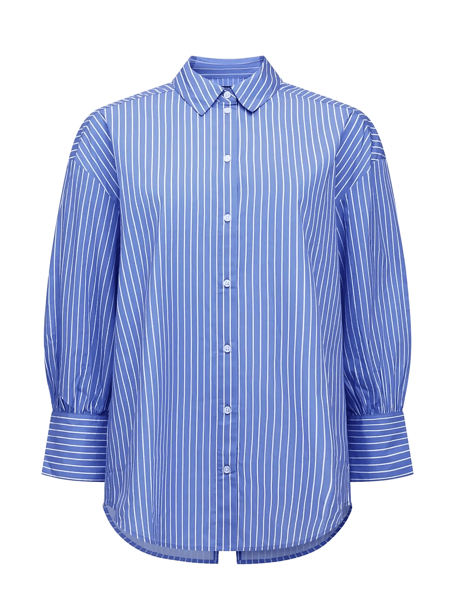 French Connection - CAMBRIA COTTON STRIPED BOW SHI - langærmede skjorter - azure blue/linen whi - 1