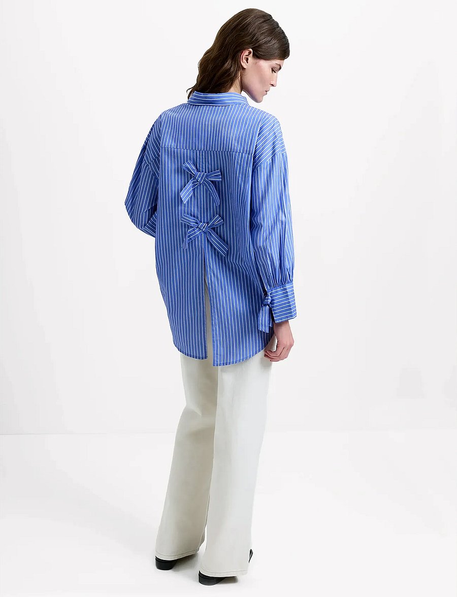 French Connection - CAMBRIA COTTON STRIPED BOW SHI - langærmede skjorter - azure blue/linen whi - 2