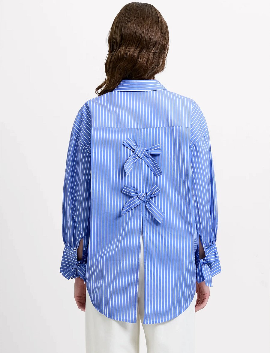 French Connection - CAMBRIA COTTON STRIPED BOW SHI - langærmede skjorter - azure blue/linen whi - 3