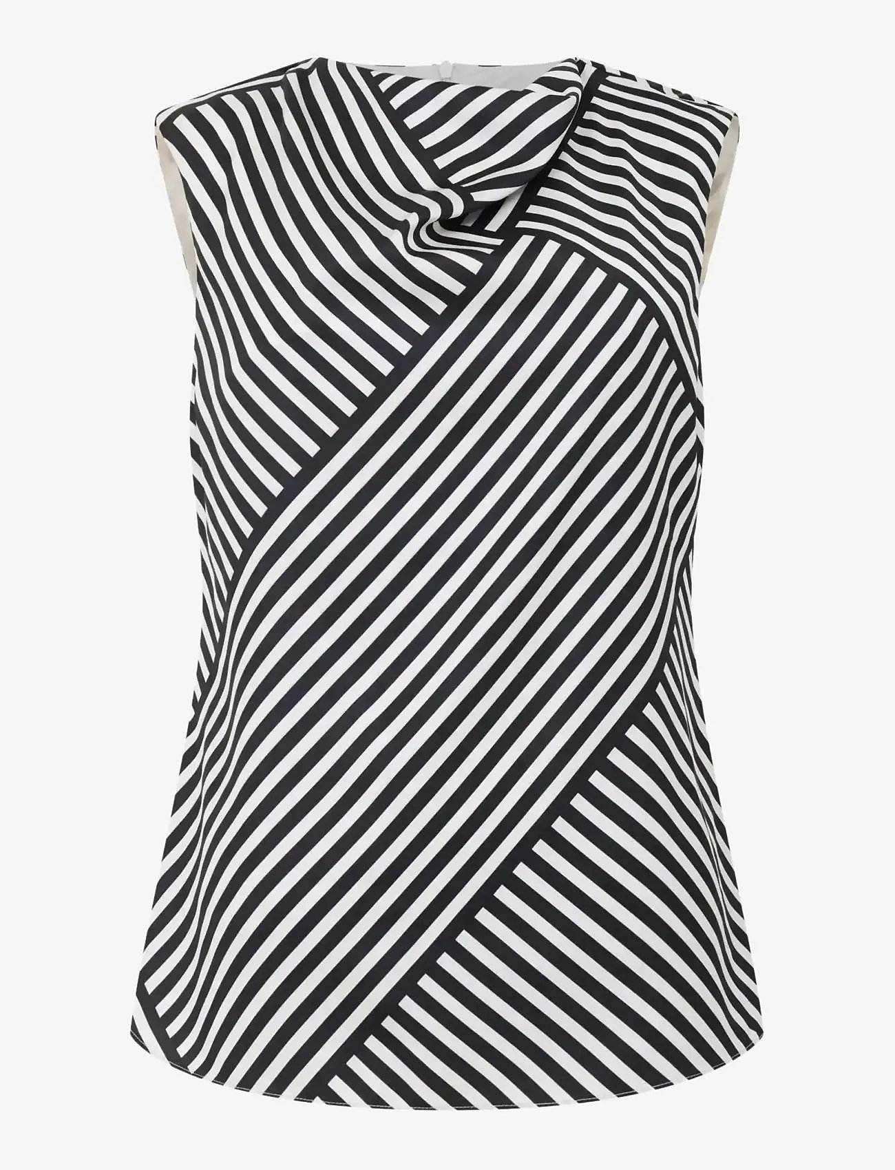 French Connection - STRIPED DAMASCO COWL NK TANK - tanktops - porcelain cream/blac - 1