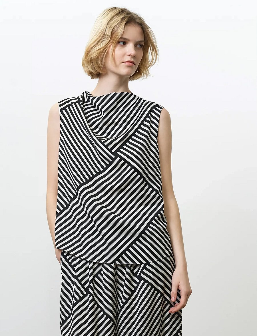 French Connection - STRIPED DAMASCO COWL NK TANK - varrukateta topid - porcelain cream/blac - 0