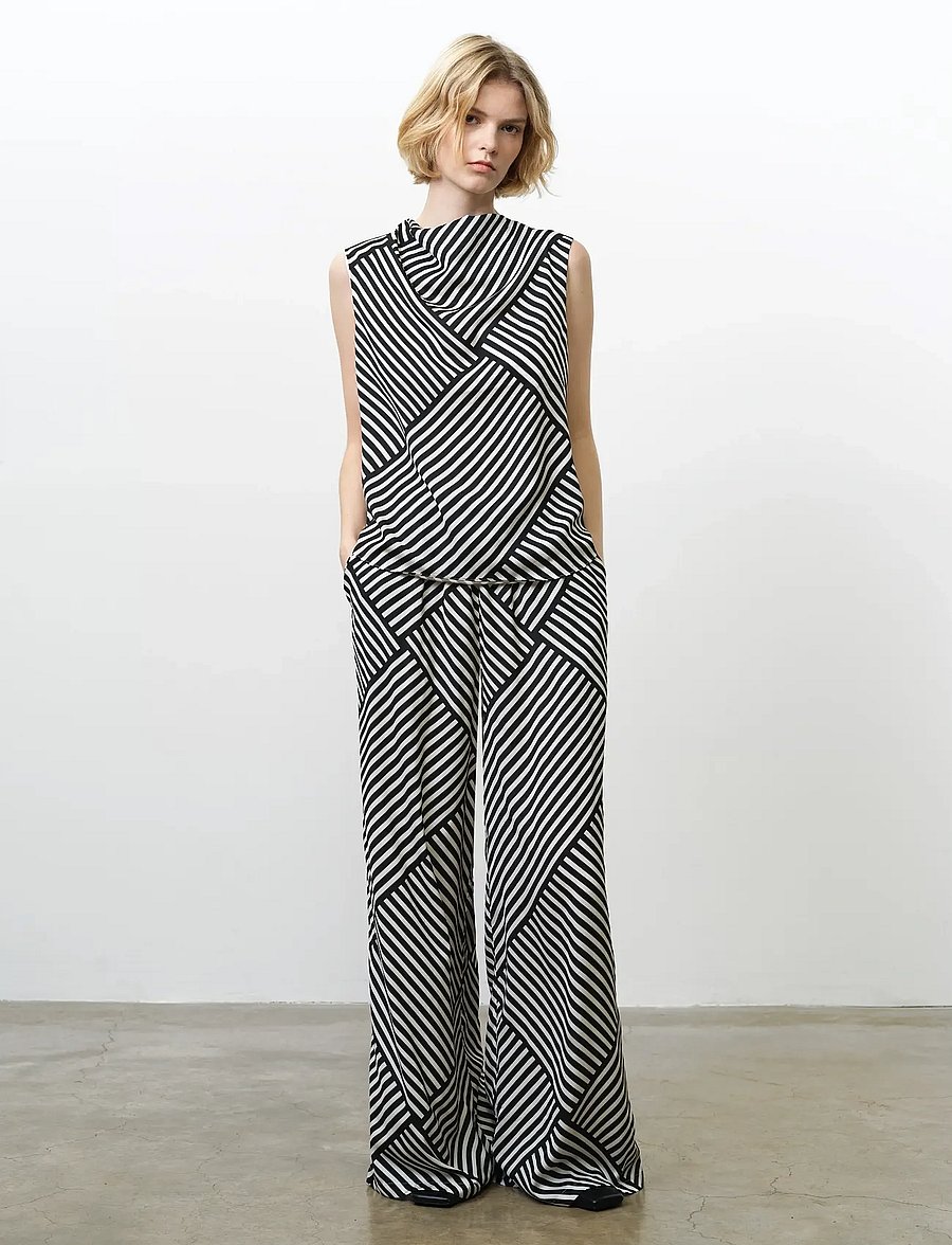 French Connection - STRIPED DAMASCO COWL NK TANK - varrukateta topid - porcelain cream/blac - 2