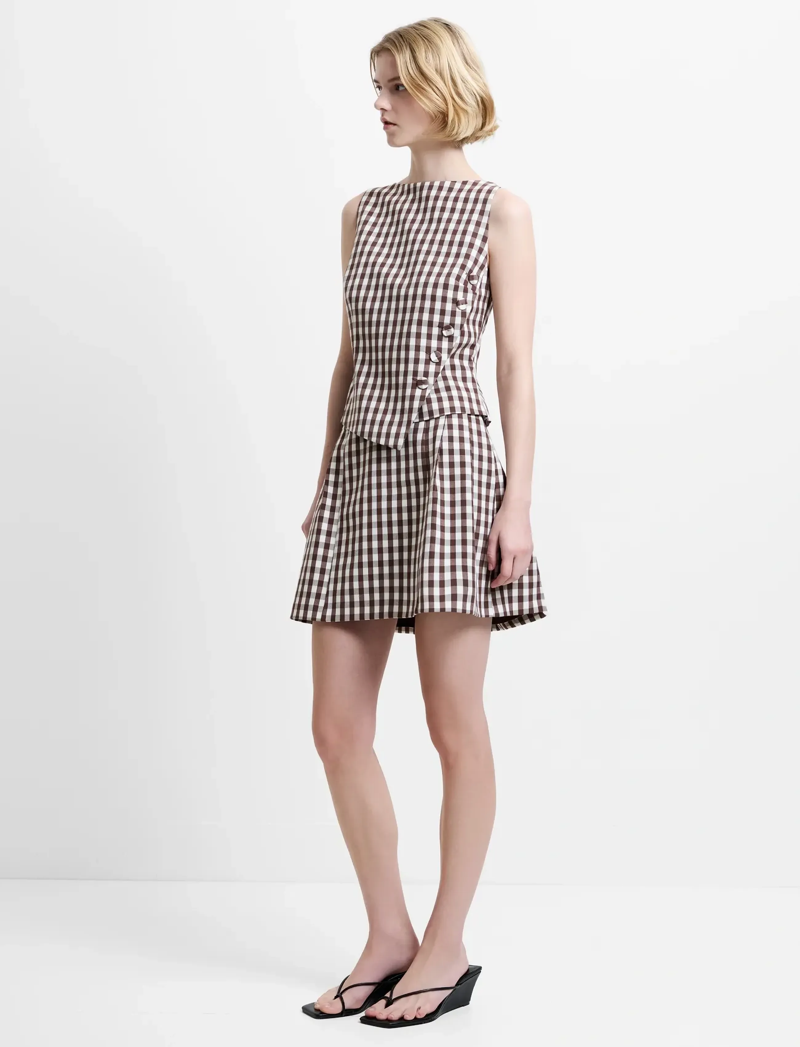 French Connection - LEXI SUITING ASYMMETRIC TOP - Ärmellose blusen - espresso brown chec - 2