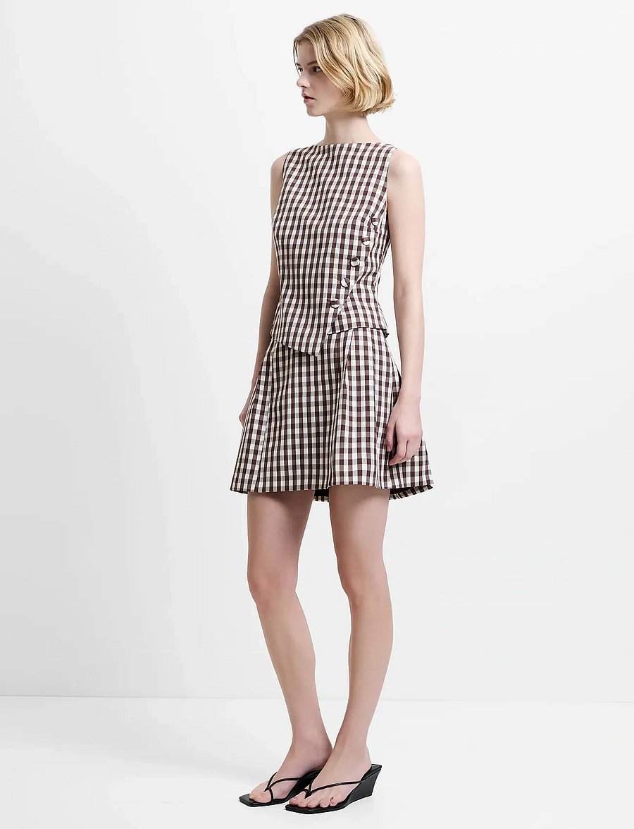 French Connection - LEXI SUITING ASYMMETRIC TOP - blūzes bez piedurknēm - espresso brown chec - 2