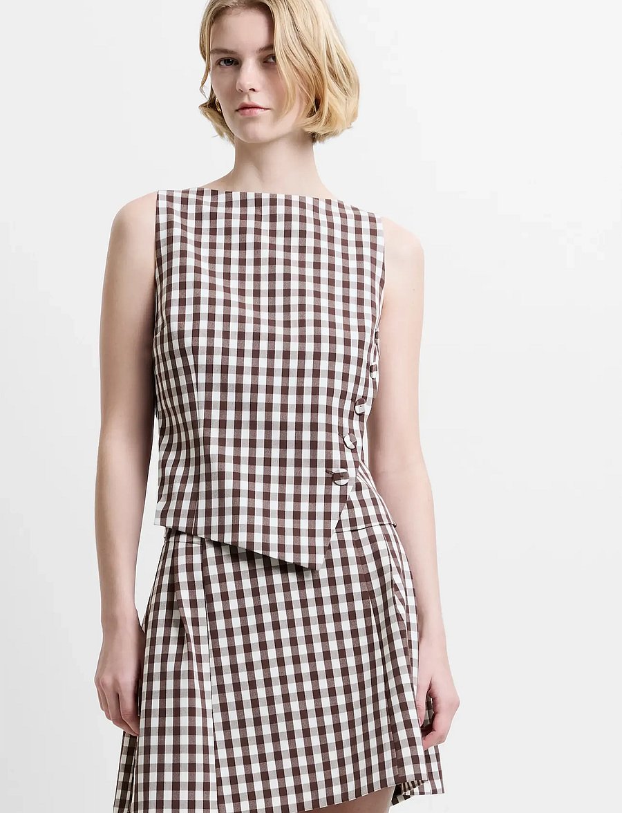 French Connection - LEXI SUITING ASYMMETRIC TOP - blūzes bez piedurknēm - espresso brown chec - 4