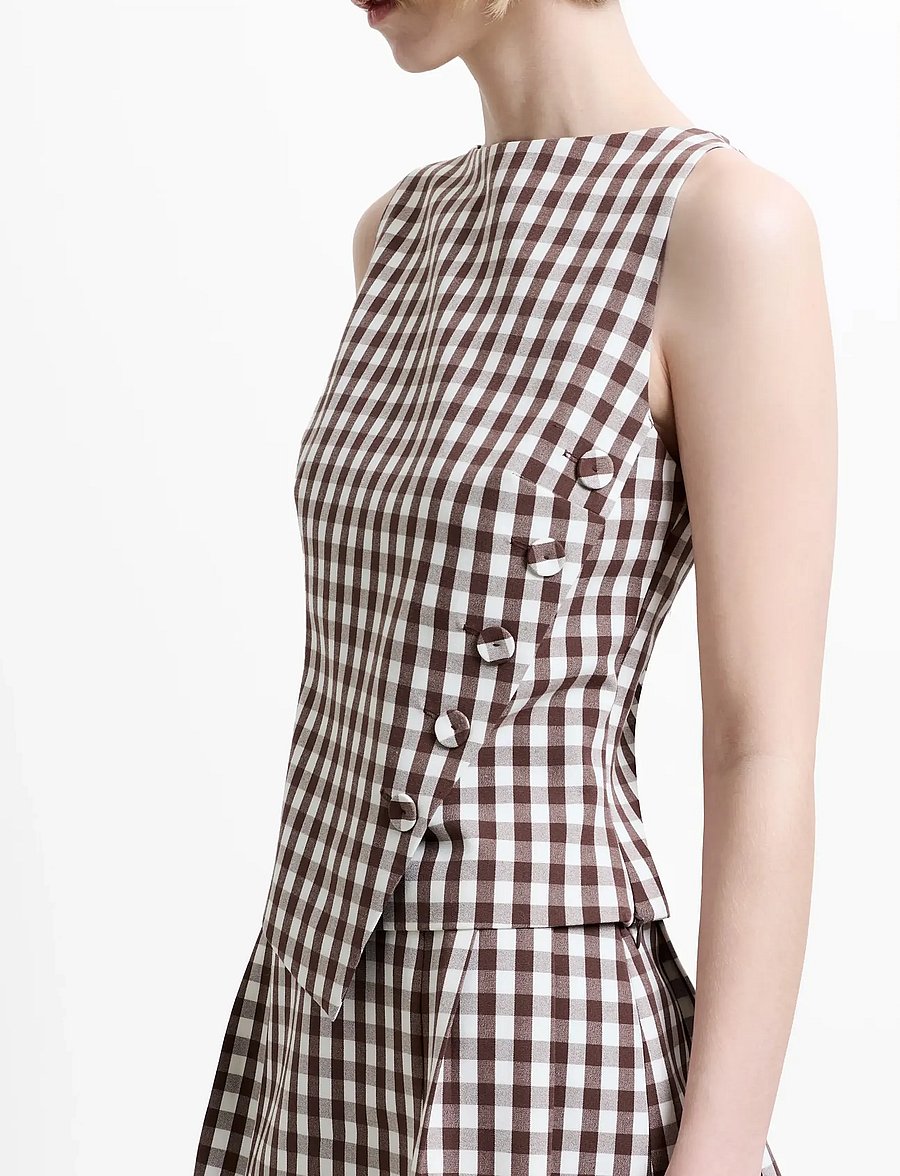 French Connection - LEXI SUITING ASYMMETRIC TOP - blūzes bez piedurknēm - espresso brown chec - 5