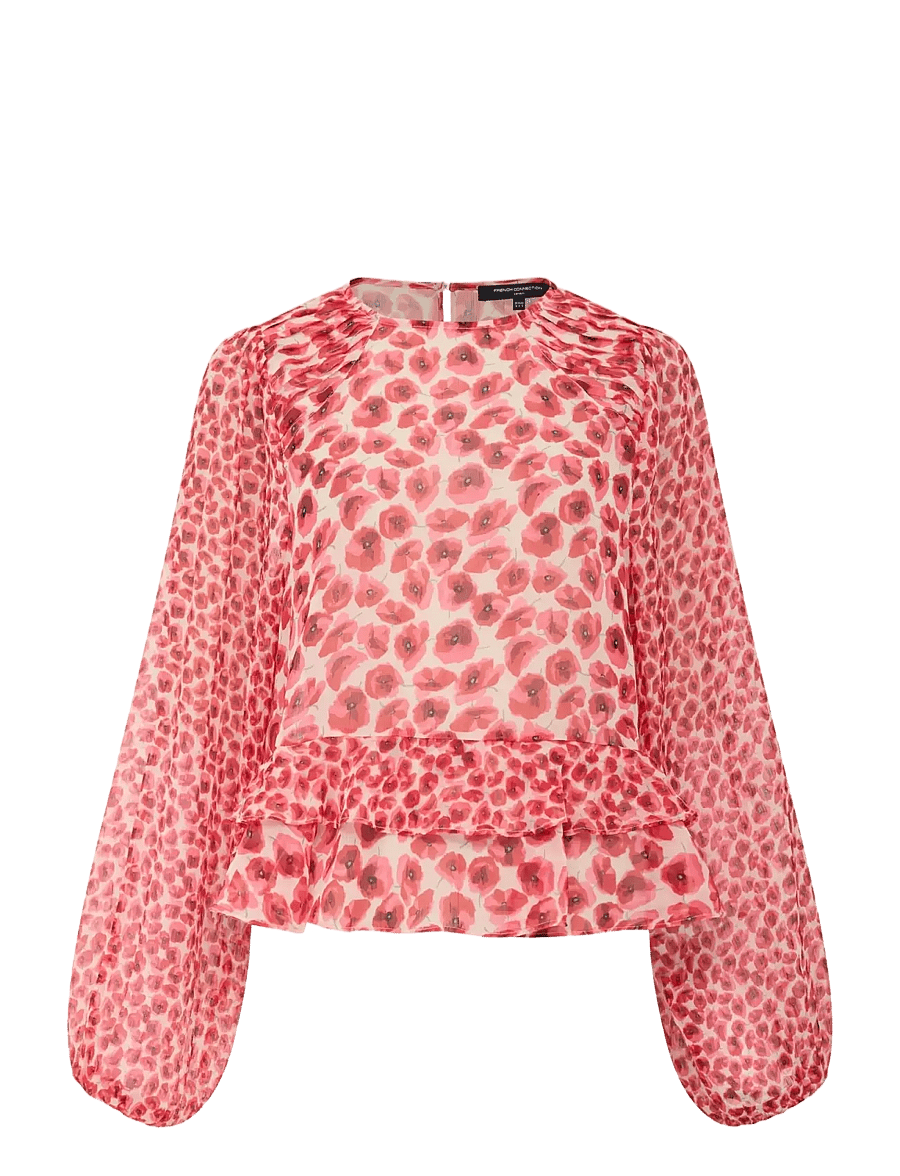 French Connection - POPPY EMINA SEMI SHEER TOP - langärmelige blusen - red multi - 1