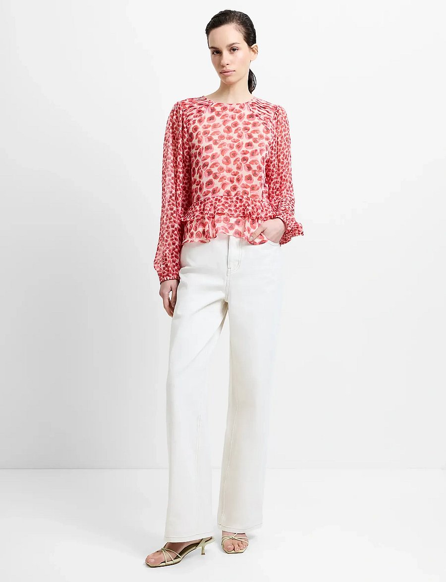 French Connection - POPPY EMINA SEMI SHEER TOP - langärmelige blusen - red multi - 2