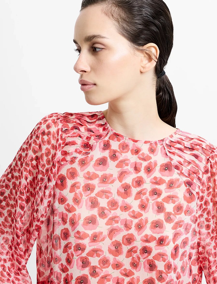 French Connection - POPPY EMINA SEMI SHEER TOP - langärmelige blusen - red multi - 3
