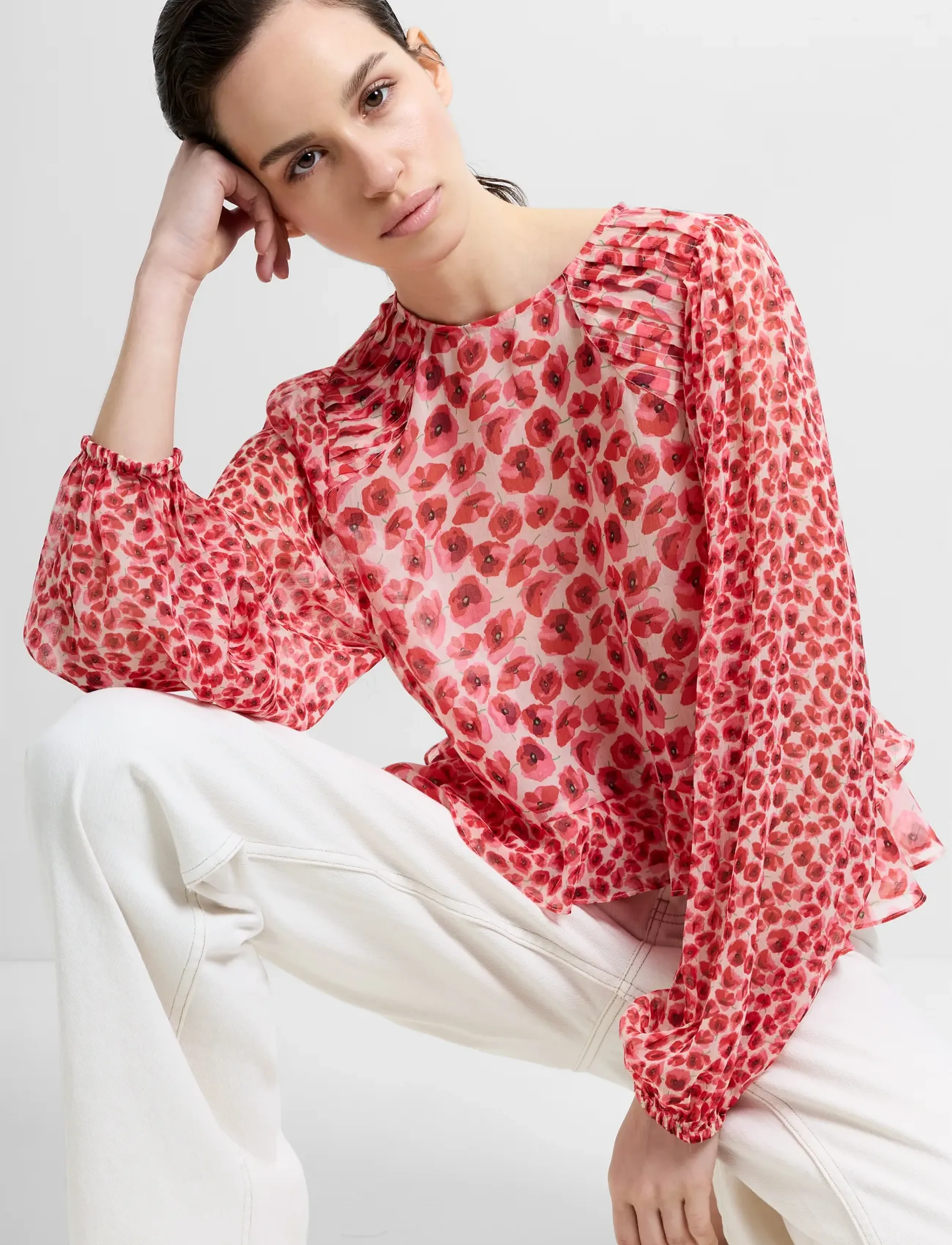 French Connection - POPPY EMINA SEMI SHEER TOP - langærmede bluser - red multi - 5