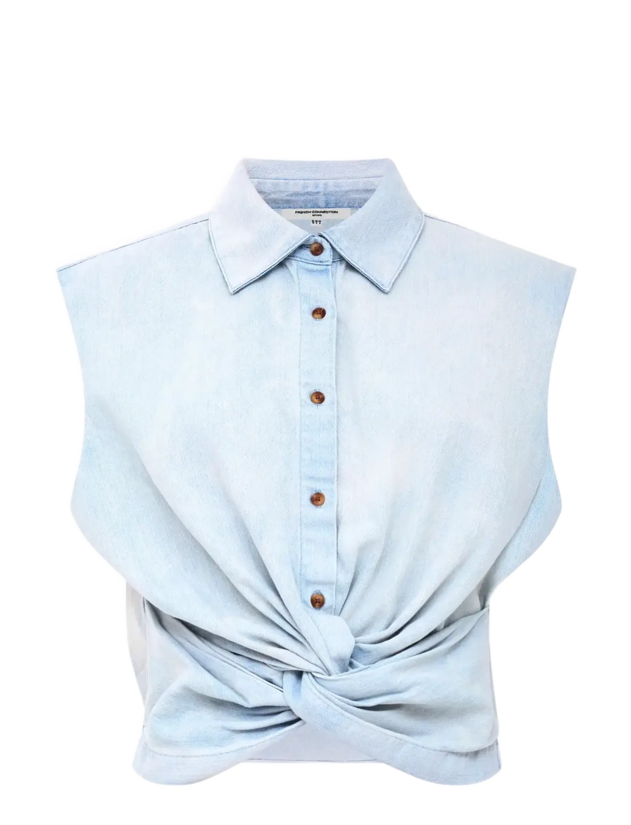 French Connection CHESS TWIST CROPPED DENM SHIRT - T-shirts & Toppe - BEACH BLUE / blue