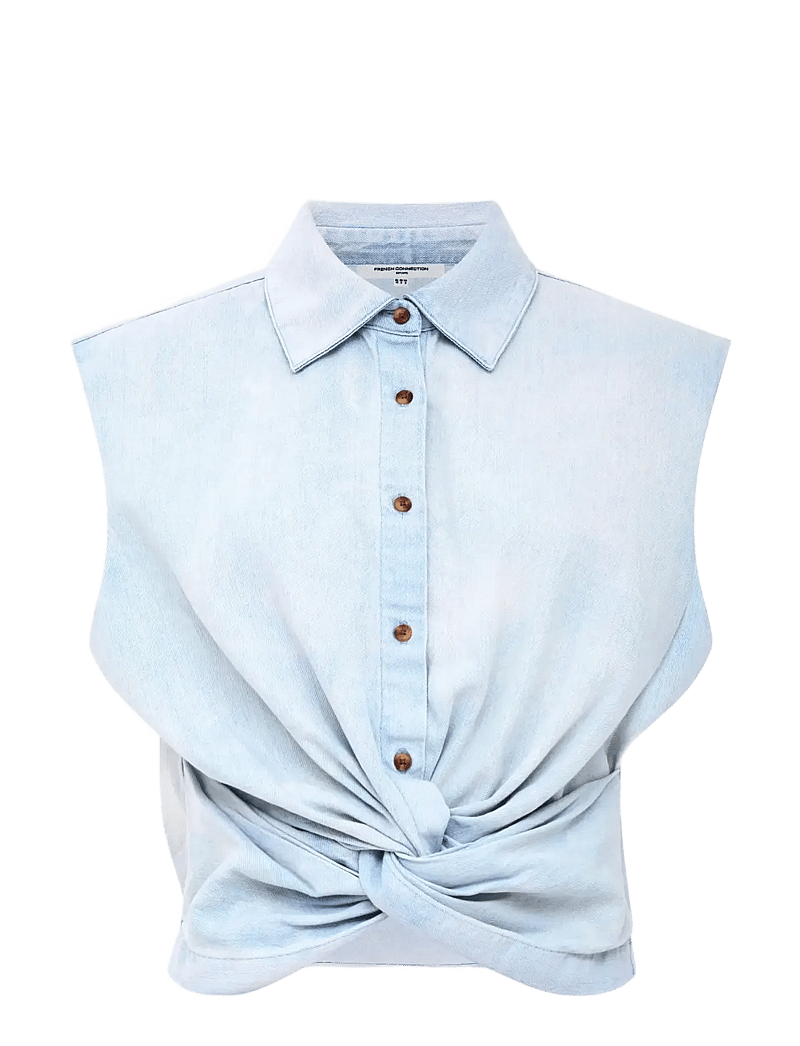 French Connection - CHESS TWIST CROPPED DENM SHIRT - teksasärgid - beach blue - 1