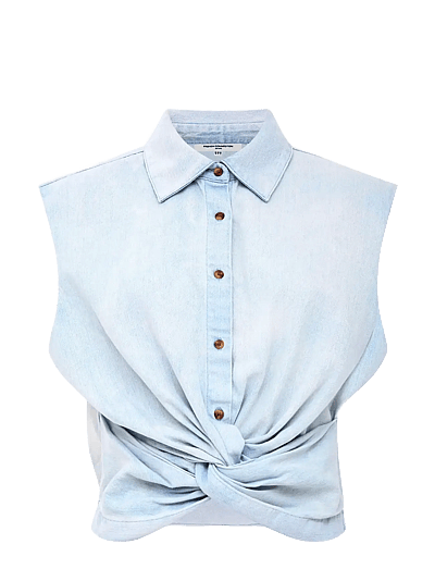 French Connection CHESS TWIST CROPPED DENM SHIRT - French Connection - BEACH BLUE / blue
