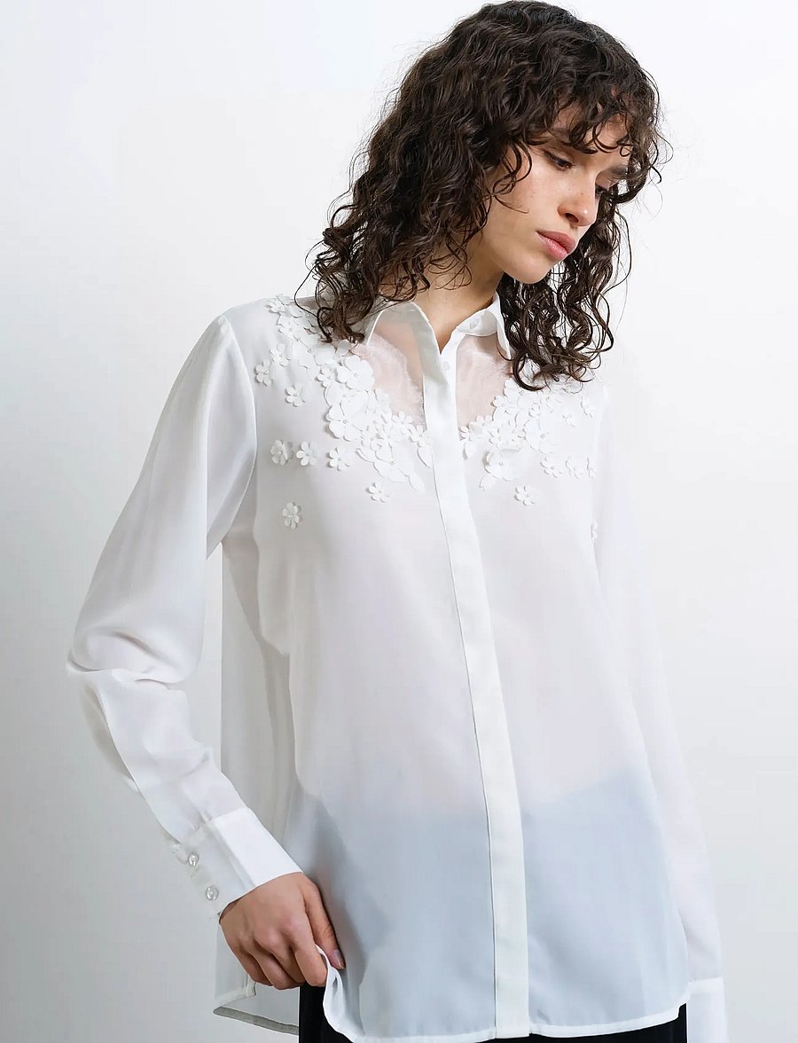 French Connection - MILA GGT 3D FLORAL SHIRT - pitkähihaiset kauluspaidat - summer white - 3