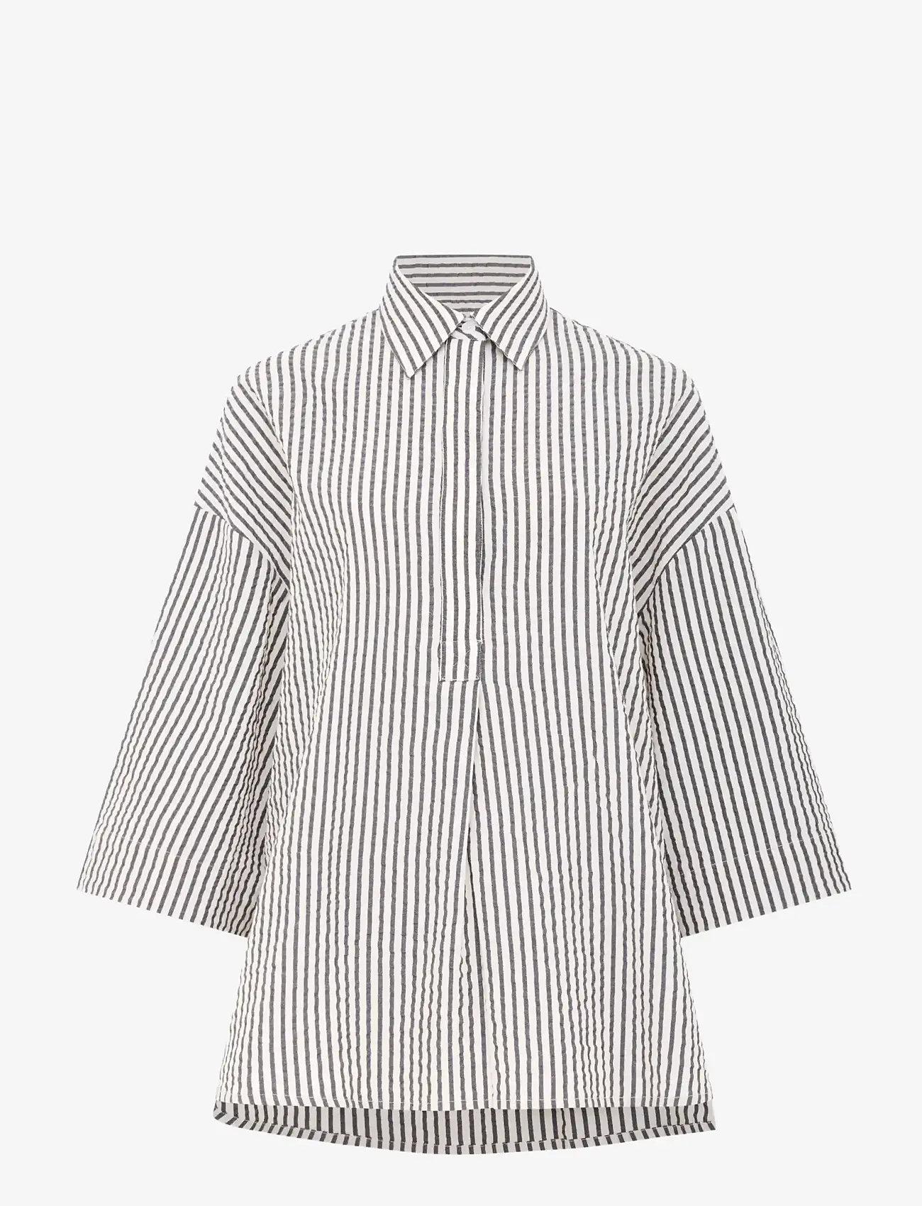 French Connection - LIA SEERSUCKER STRIPED SHIRT - lühikeste varrukatega särgid - monochrome stripes - 1