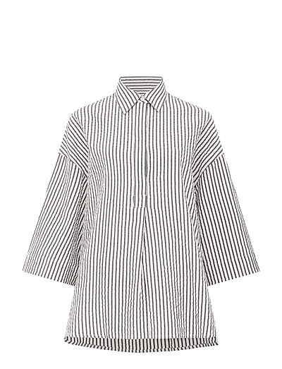 French Connection LIA SEERSUCKER STRIPED SHIRT - French Connection - MONOCHROME STRIPES / cream