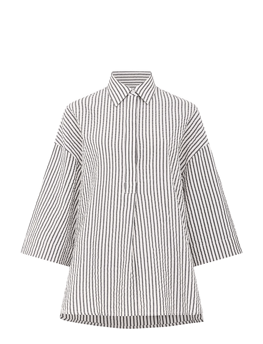 French Connection - LIA SEERSUCKER STRIPED SHIRT - kortærmede skjorter - monochrome stripes - 1