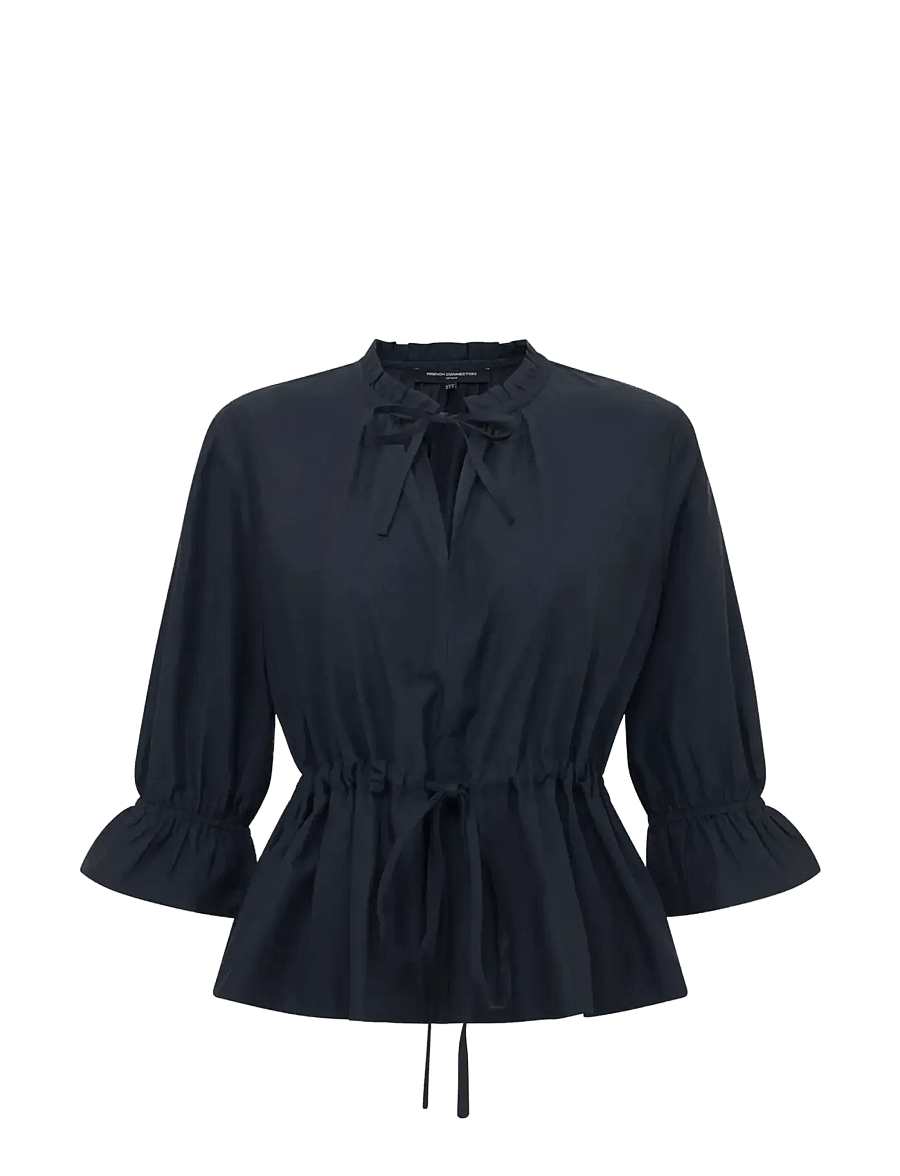 French Connection - ERA POPLIN RUFFLE COLLAR TOP - långärmade blusar - navy - 1