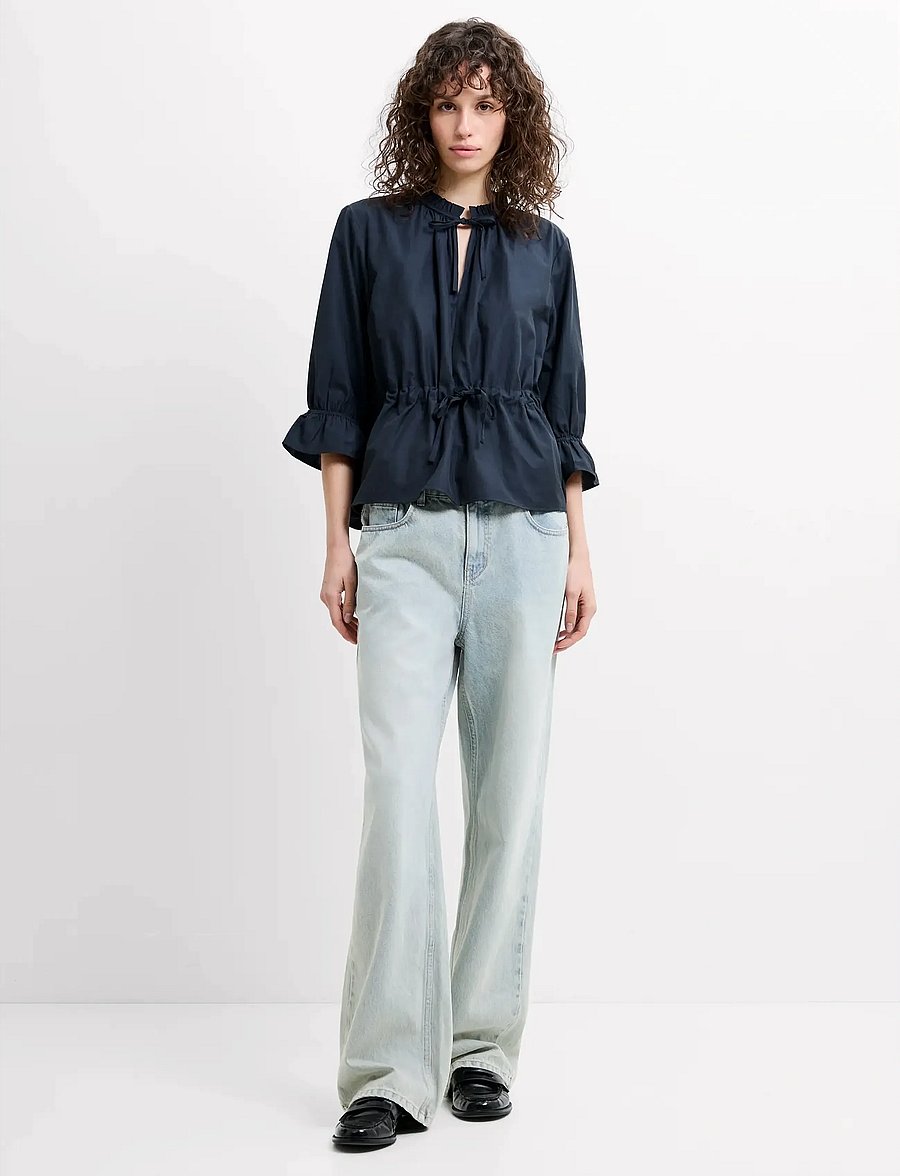 French Connection - ERA POPLIN RUFFLE COLLAR TOP - långärmade blusar - navy - 3