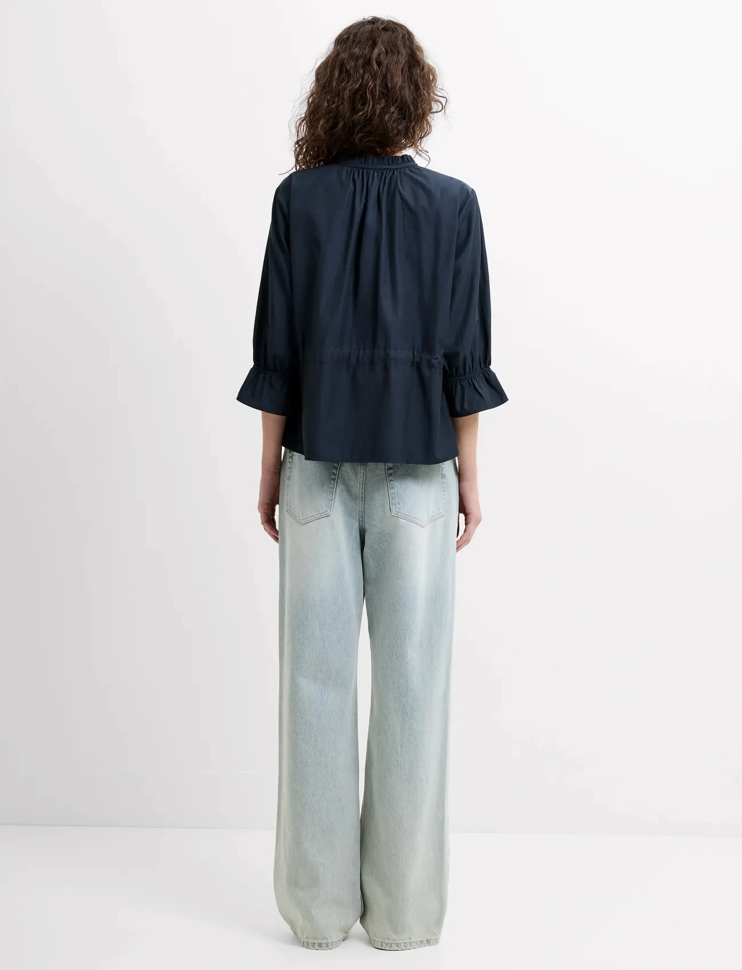 French Connection - ERA POPLIN RUFFLE COLLAR TOP - long sleeved blouses - navy - 4