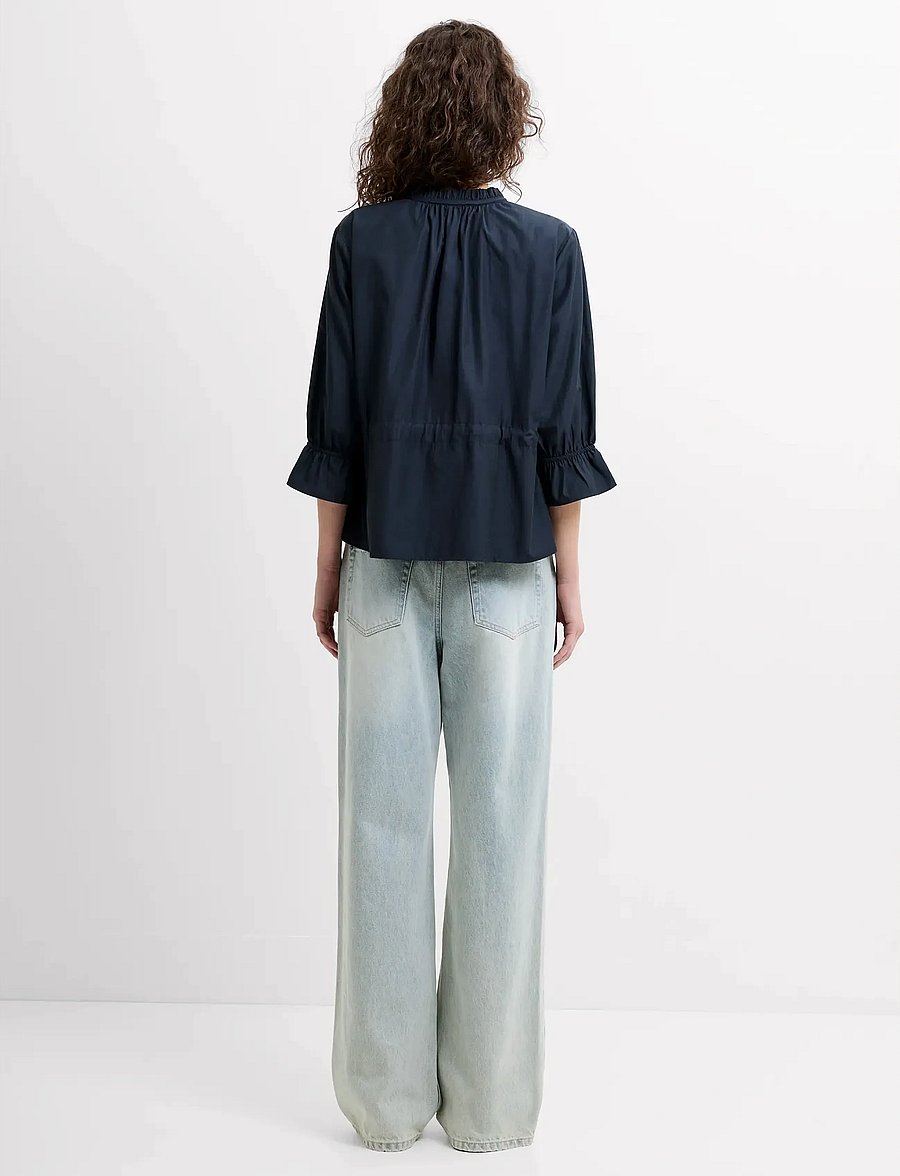 French Connection - ERA POPLIN RUFFLE COLLAR TOP - långärmade blusar - navy - 4