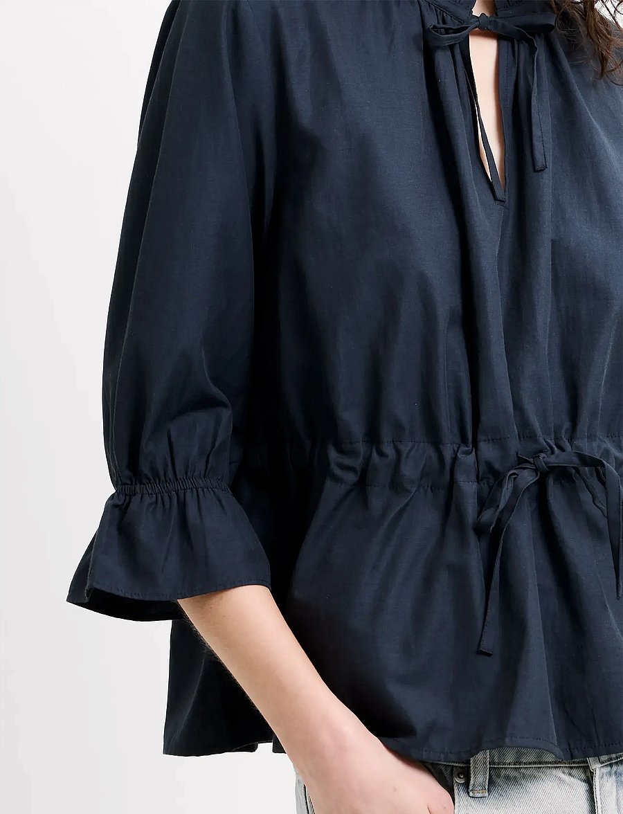 French Connection - ERA POPLIN RUFFLE COLLAR TOP - långärmade blusar - navy - 5