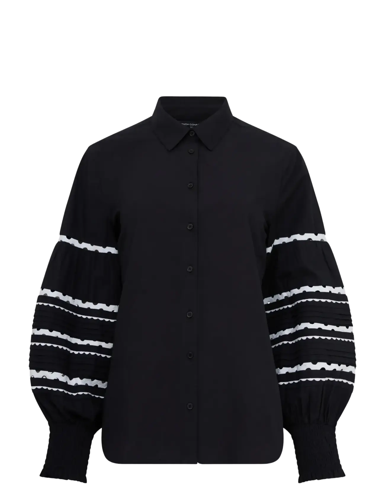 French Connection CAMBRIA COTTON RIC RAC SHIRT - Kleidung - BLACK/LINEN WHITE / black