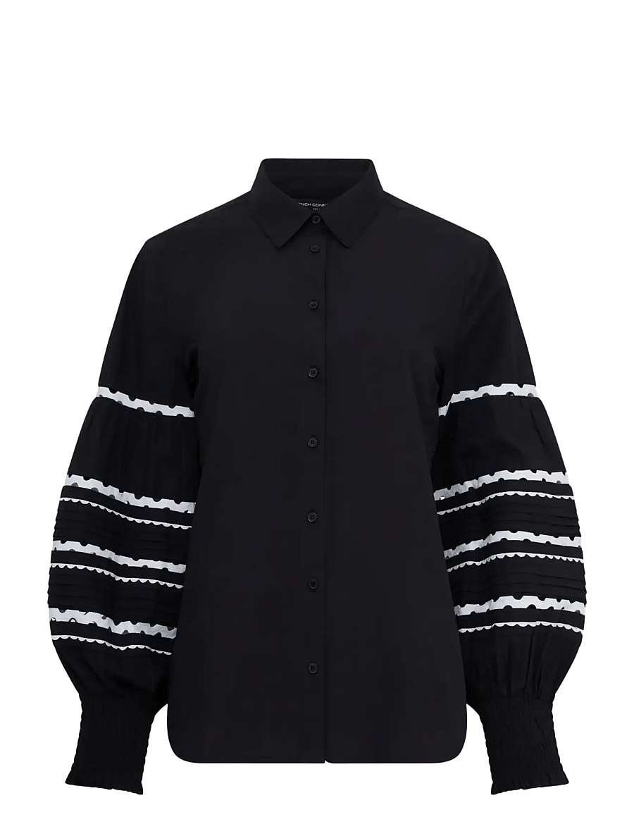 French Connection - CAMBRIA COTTON RIC RAC SHIRT - pullover - black/linen white - 1