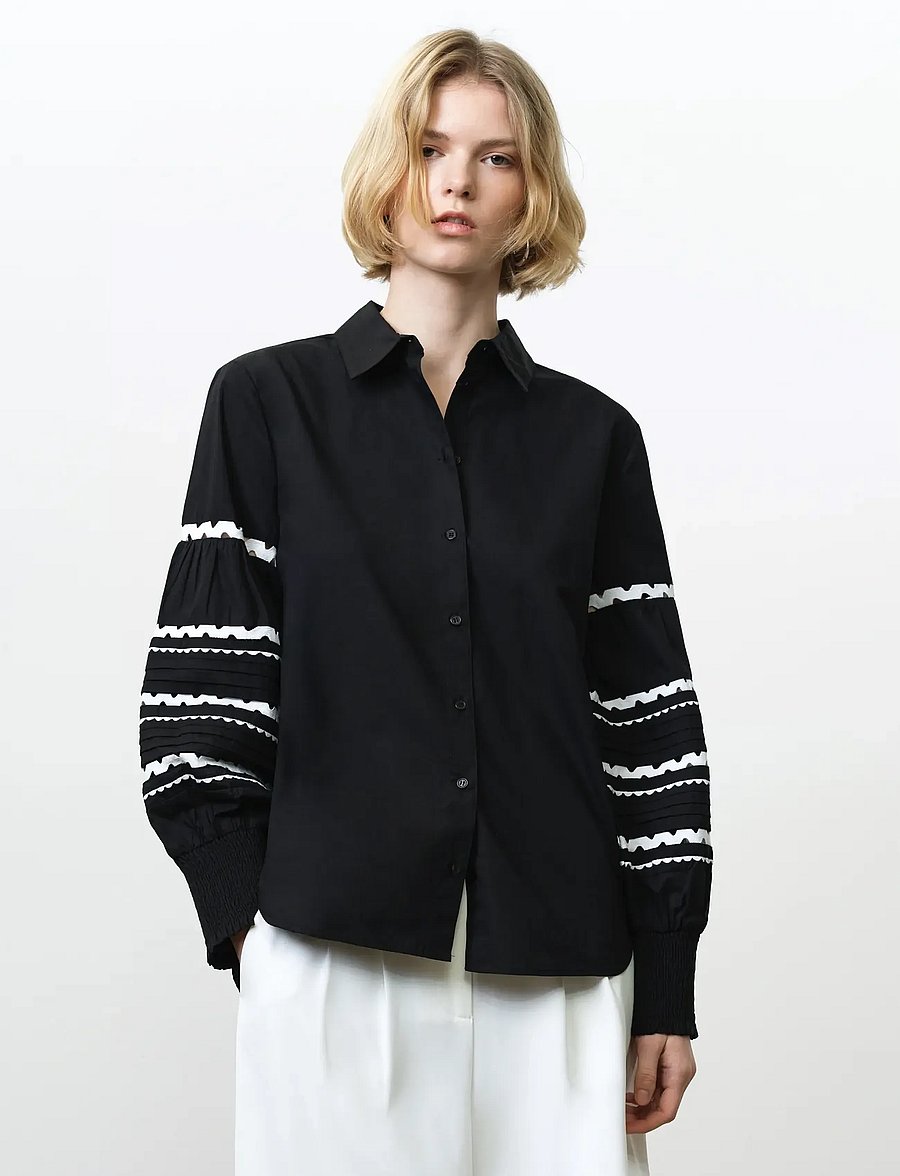 French Connection - CAMBRIA COTTON RIC RAC SHIRT - pullover - black/linen white - 0