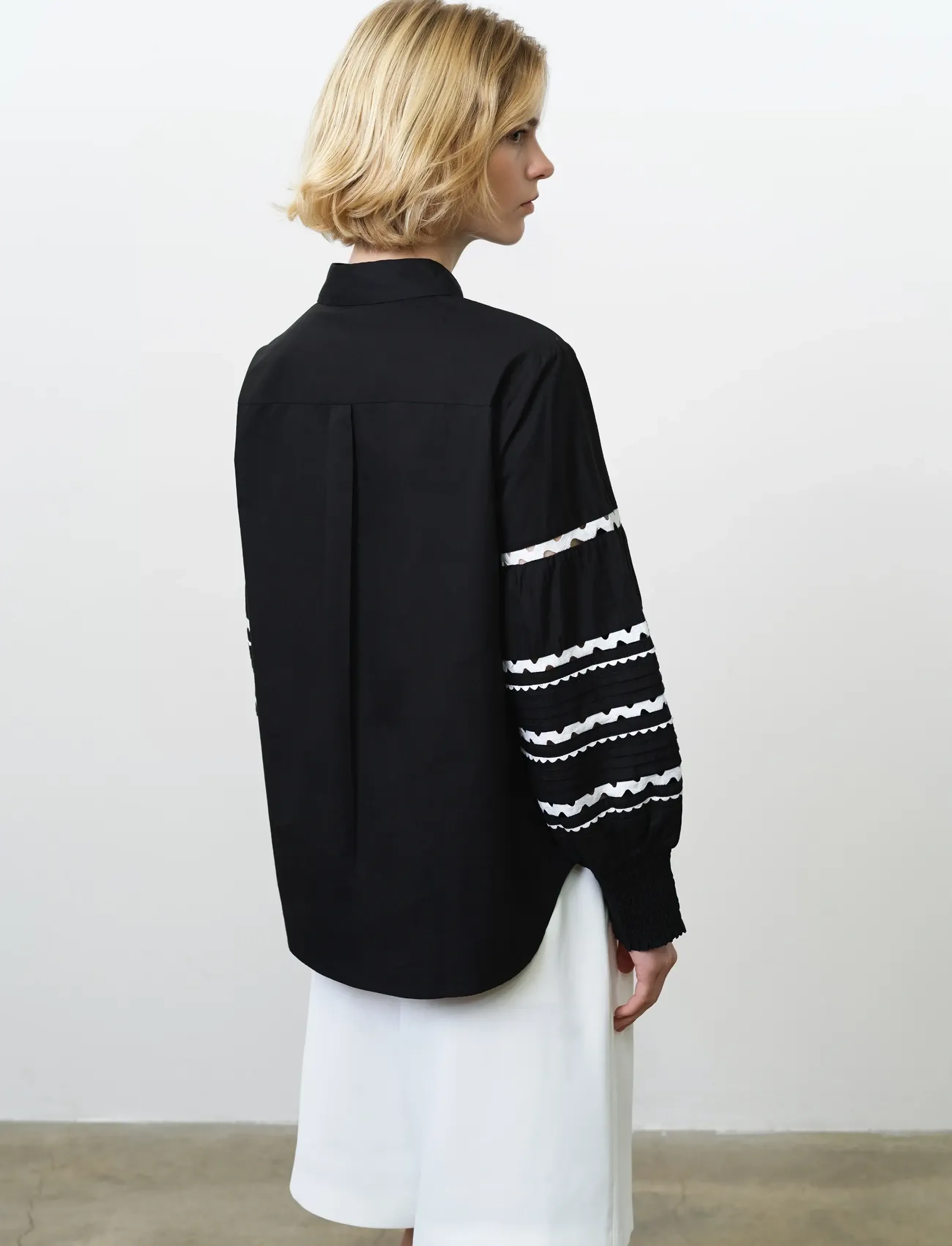 French Connection - CAMBRIA COTTON RIC RAC SHIRT - pulls - black/linen white - 2