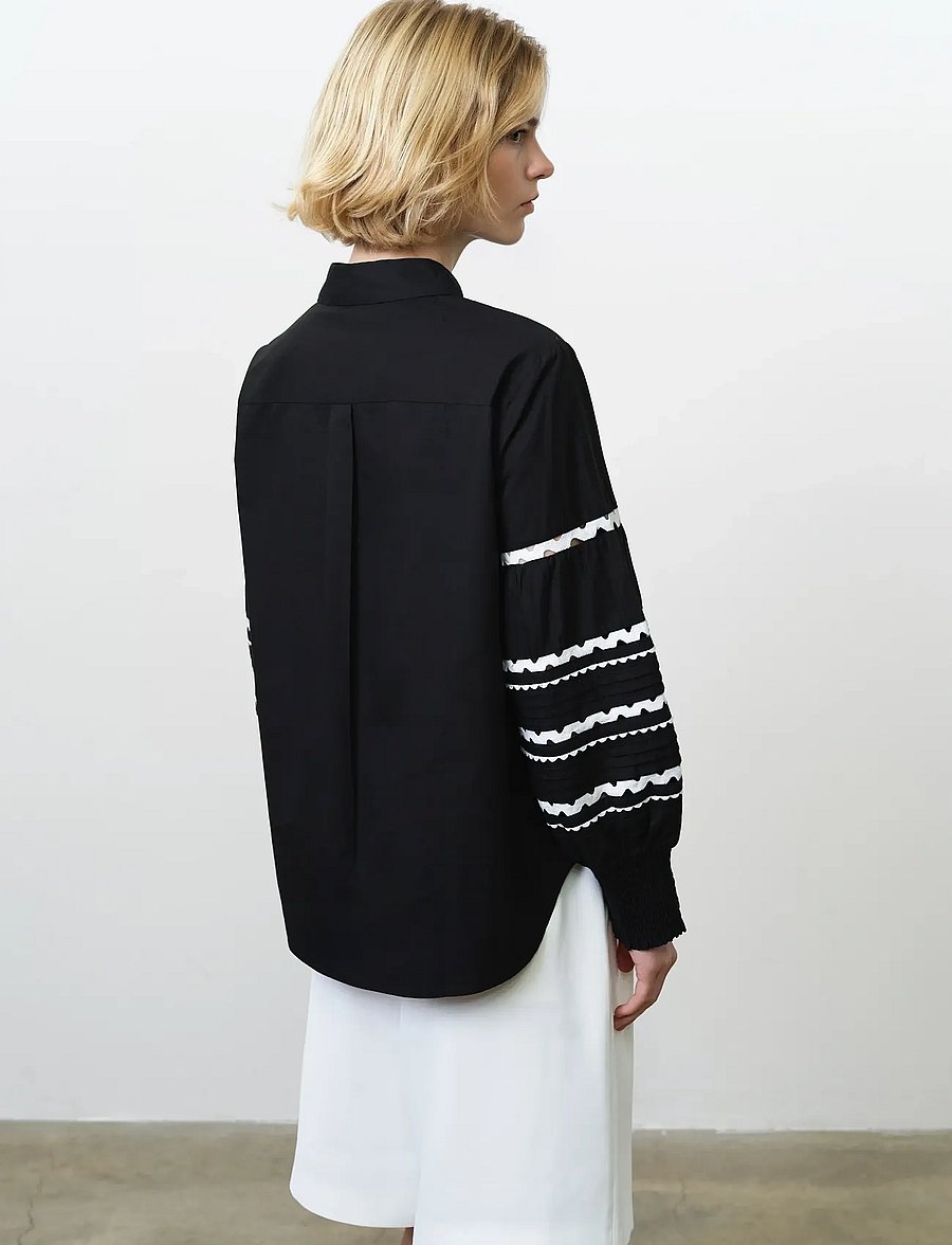 French Connection - CAMBRIA COTTON RIC RAC SHIRT - pullover - black/linen white - 2