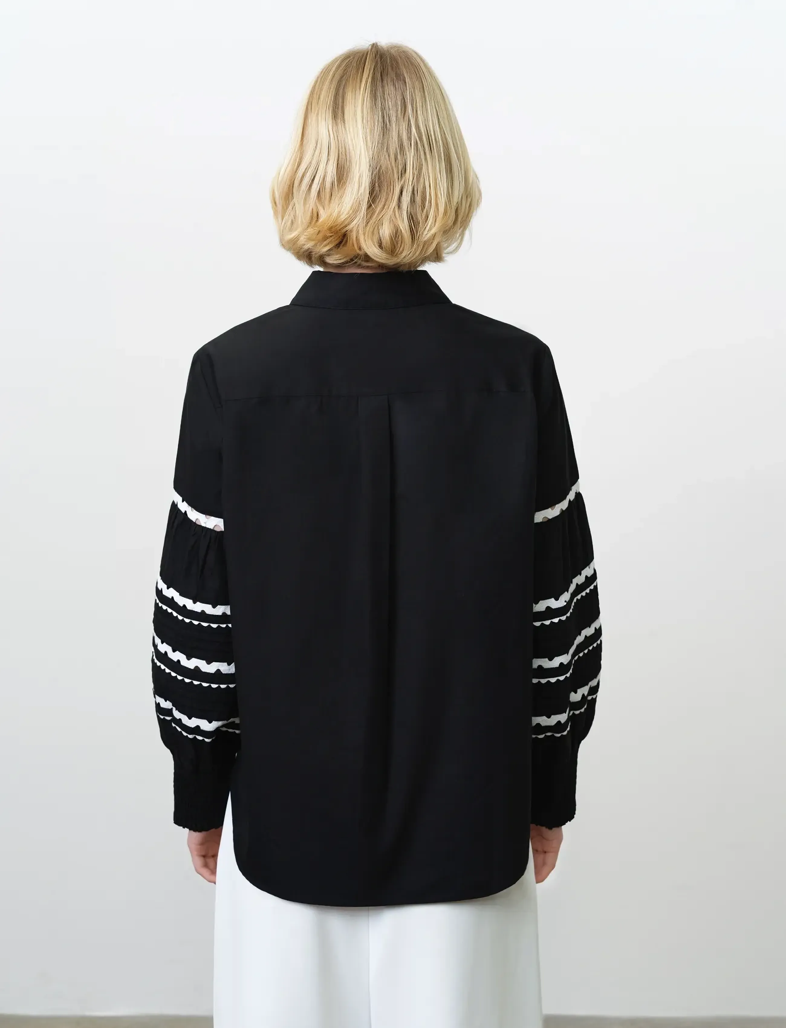 French Connection - CAMBRIA COTTON RIC RAC SHIRT - pulls - black/linen white - 3