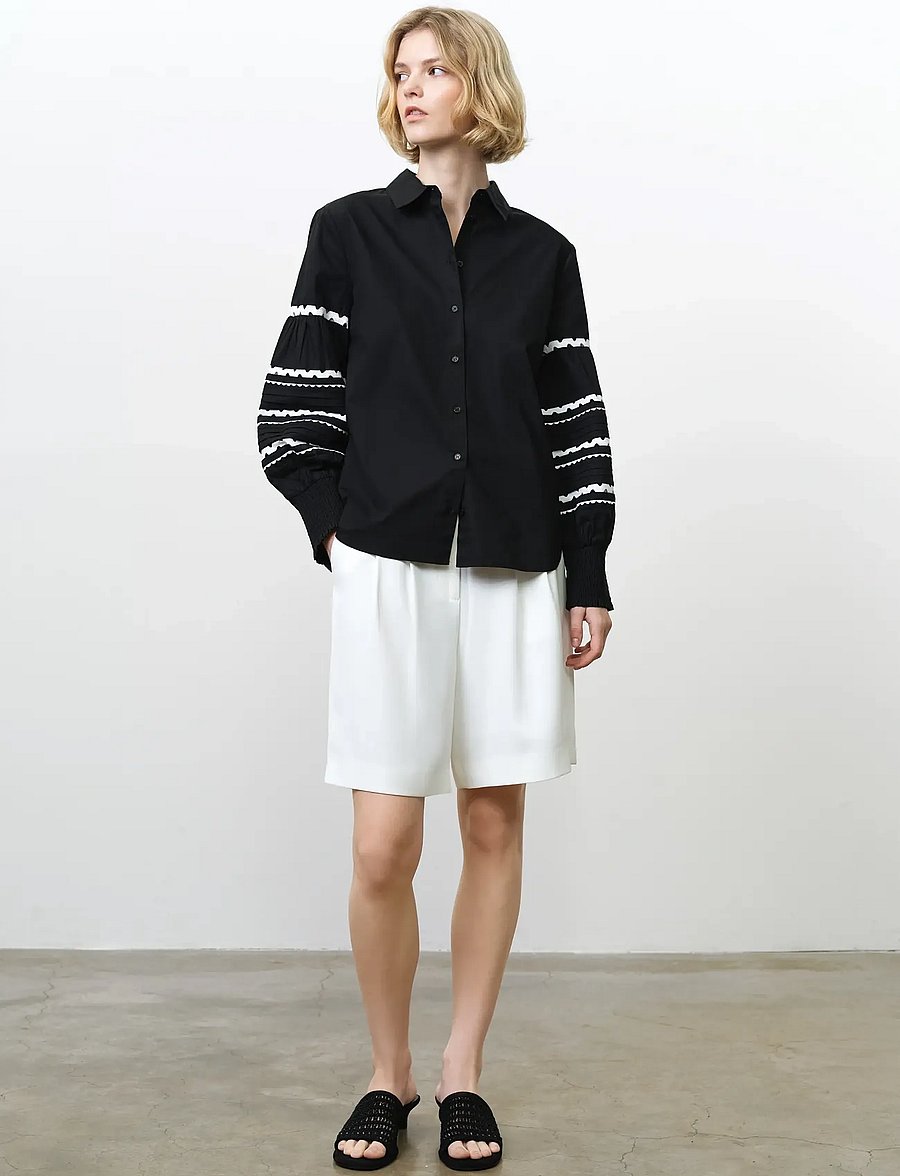 French Connection - CAMBRIA COTTON RIC RAC SHIRT - pullover - black/linen white - 4