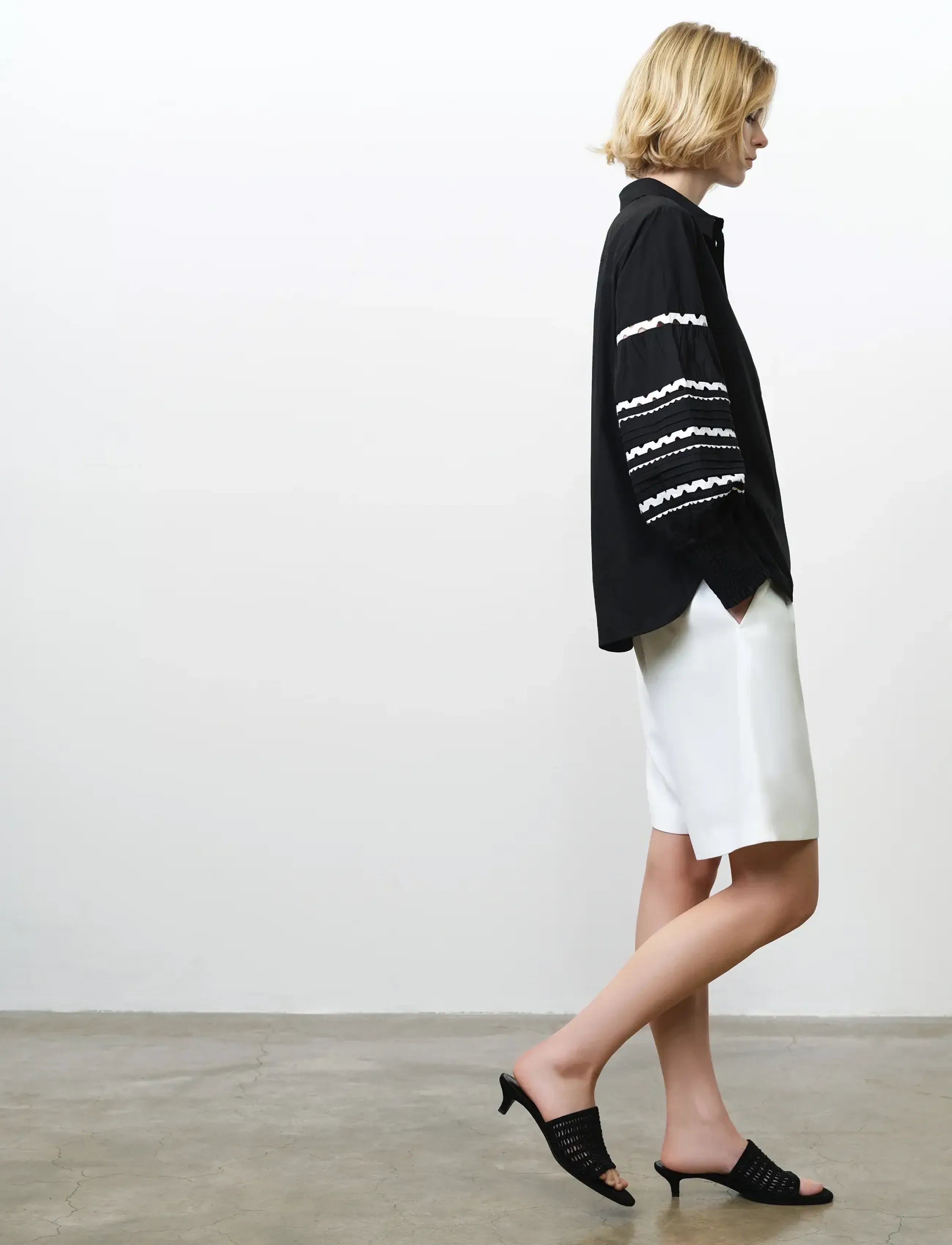 French Connection - CAMBRIA COTTON RIC RAC SHIRT - pulls - black/linen white - 5
