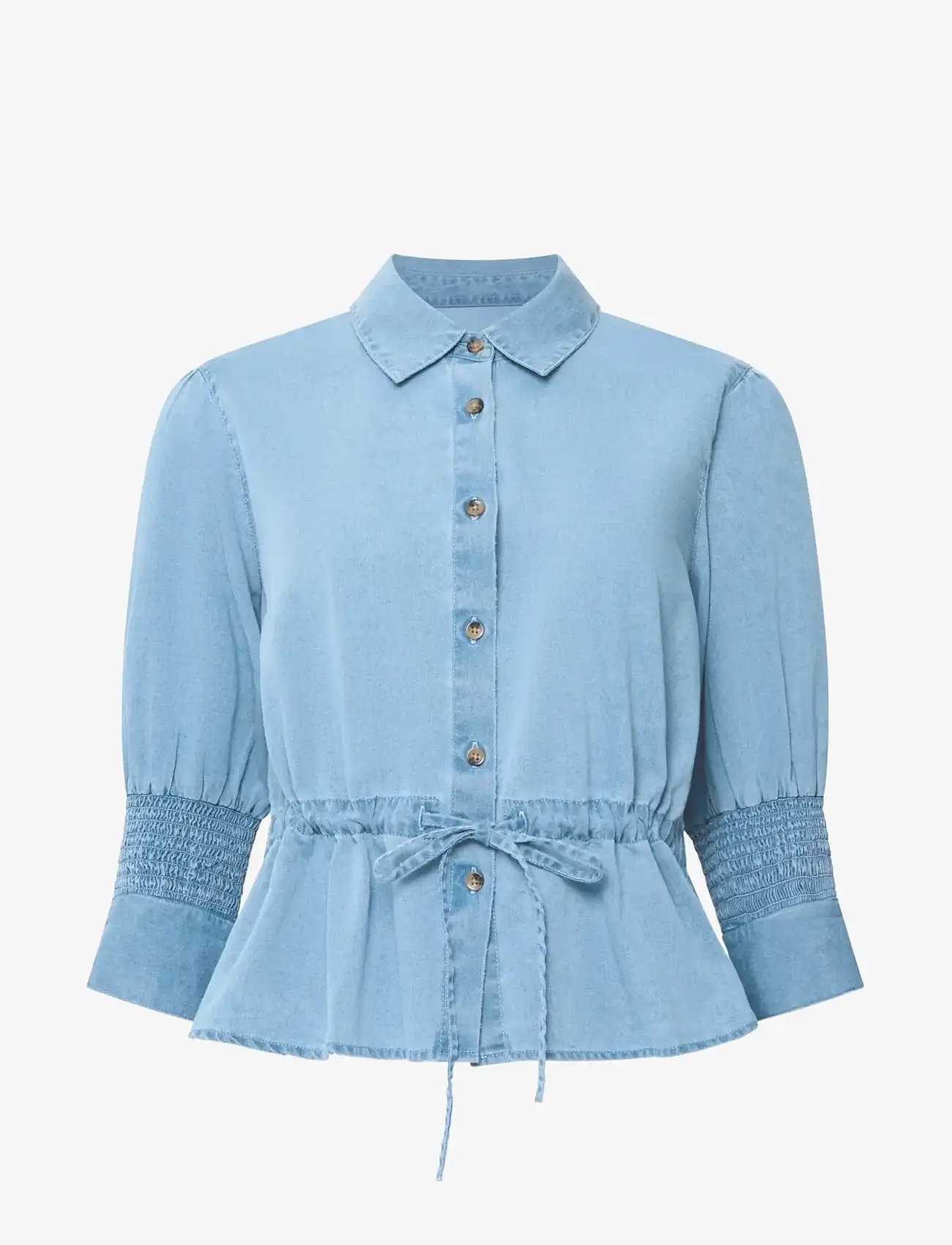 French Connection - ZAVES CHAMBRAY DRAWSTRING TOP - kortærmede skjorter - light wash - 1