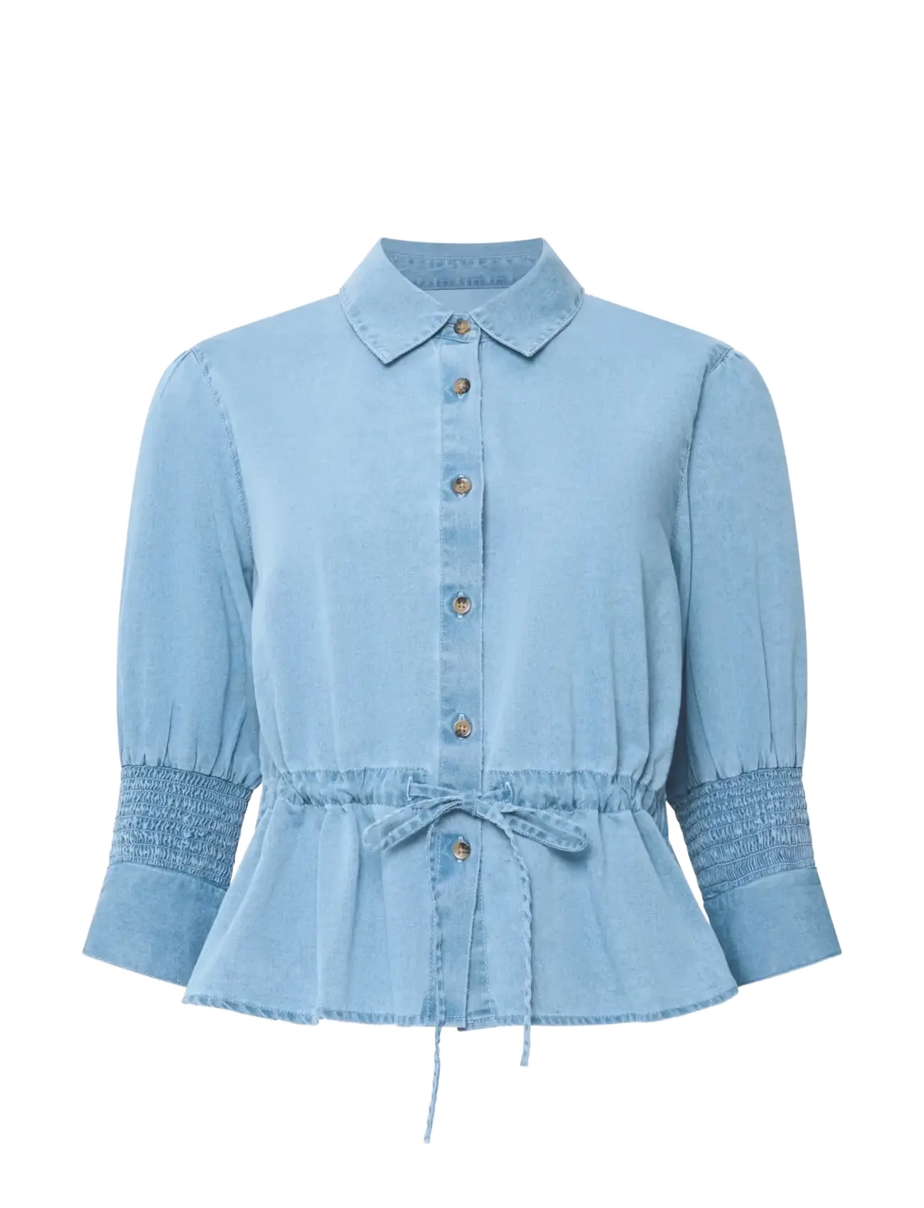 French Connection ZAVES CHAMBRAY DRAWSTRING TOP - Blouses & Overhemden - LIGHT WASH / blue