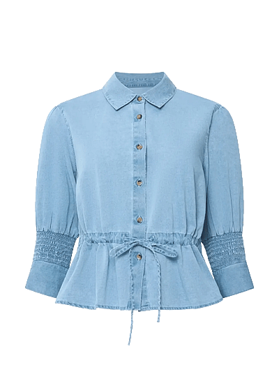 French Connection ZAVES CHAMBRAY DRAWSTRING TOP - French Connection - LIGHT WASH / blue