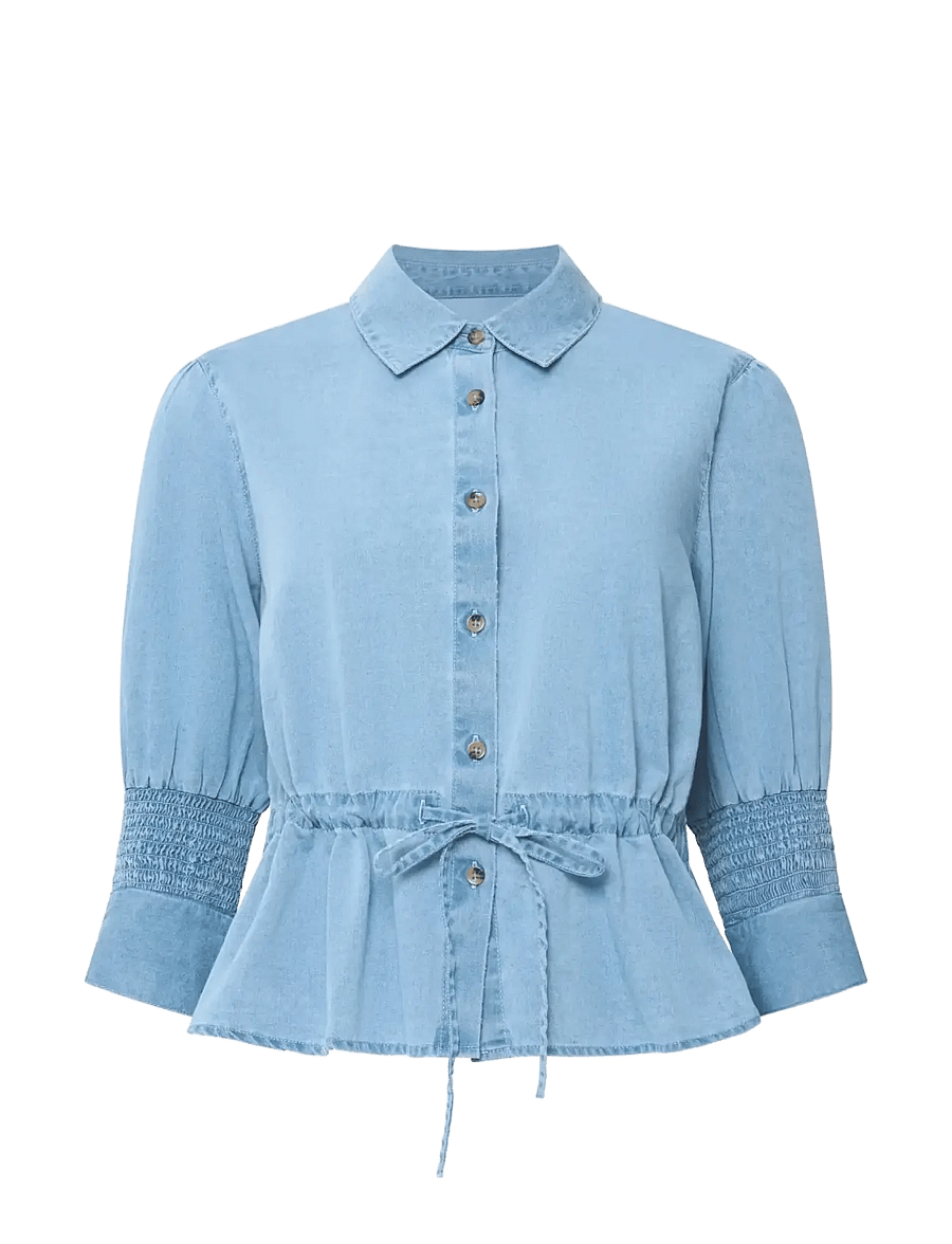 French Connection - ZAVES CHAMBRAY DRAWSTRING TOP - lühikeste varrukatega särgid - light wash - 1