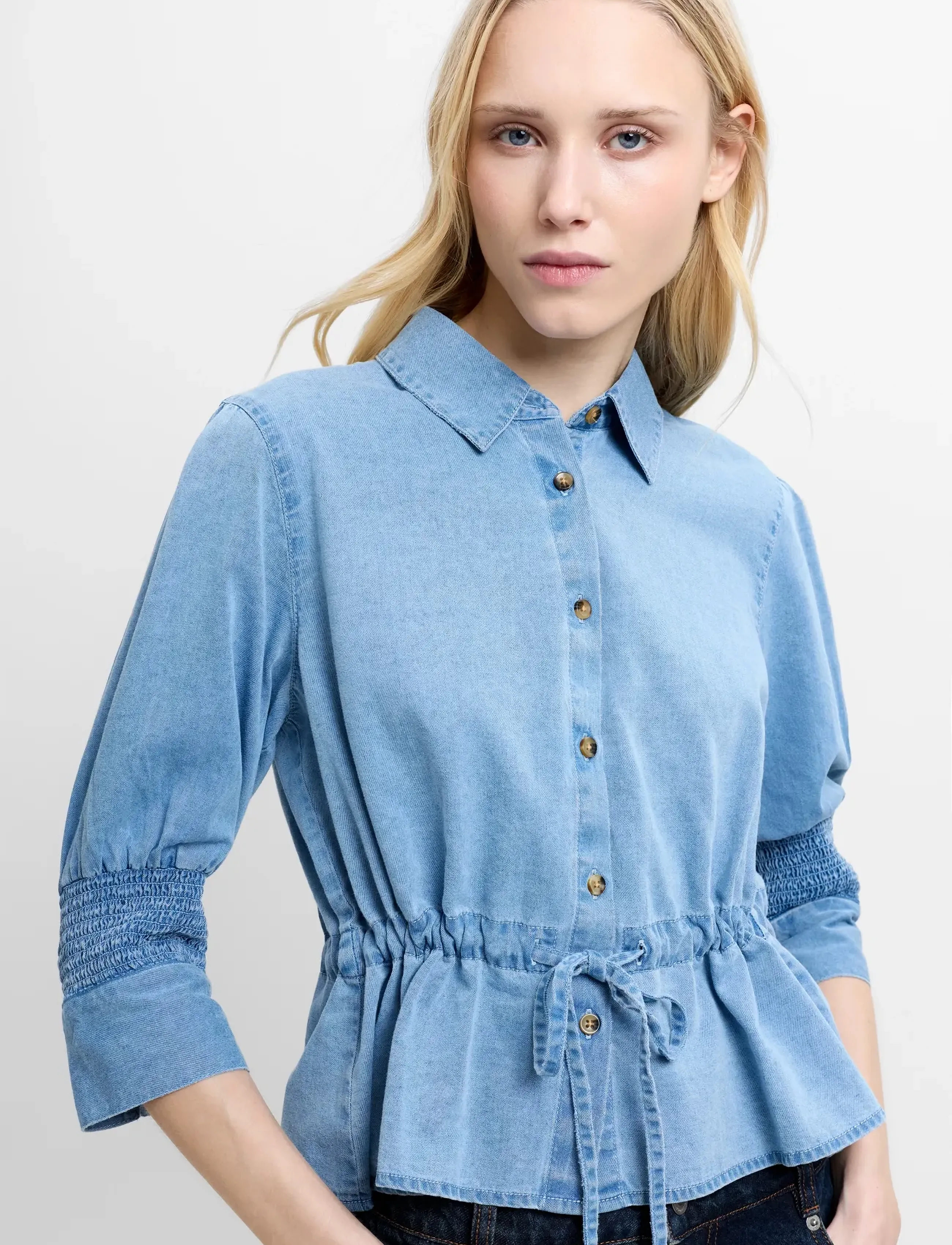 French Connection Zaves Chambray Drawstring Top, L, Blue, Skjorter > Kortærmede, Dame