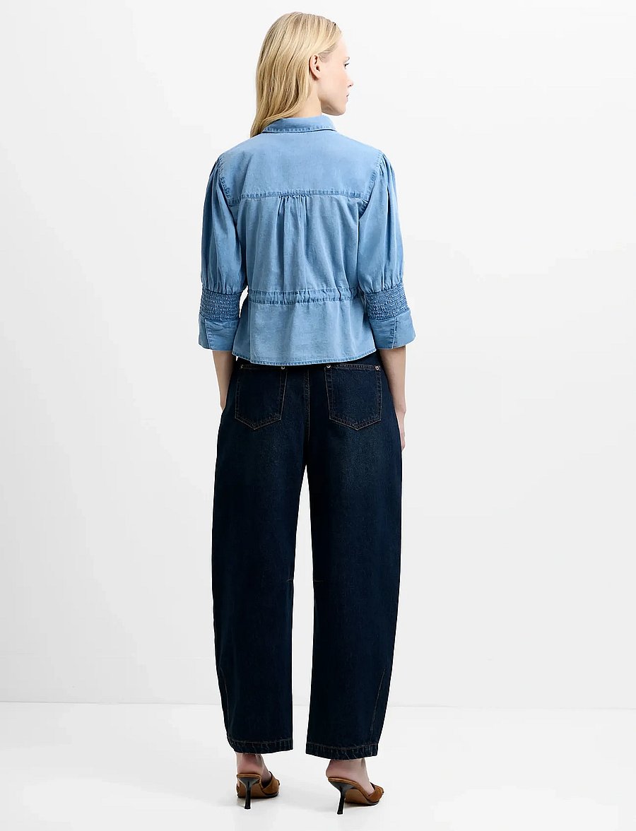 French Connection - ZAVES CHAMBRAY DRAWSTRING TOP - lühikeste varrukatega särgid - light wash - 3