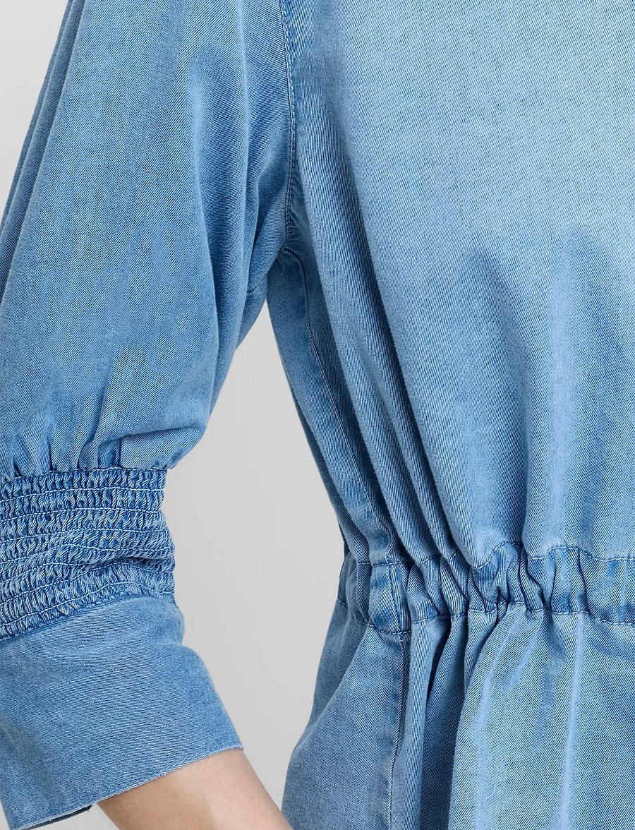 French Connection - ZAVES CHAMBRAY DRAWSTRING TOP - lühikeste varrukatega särgid - light wash - 4