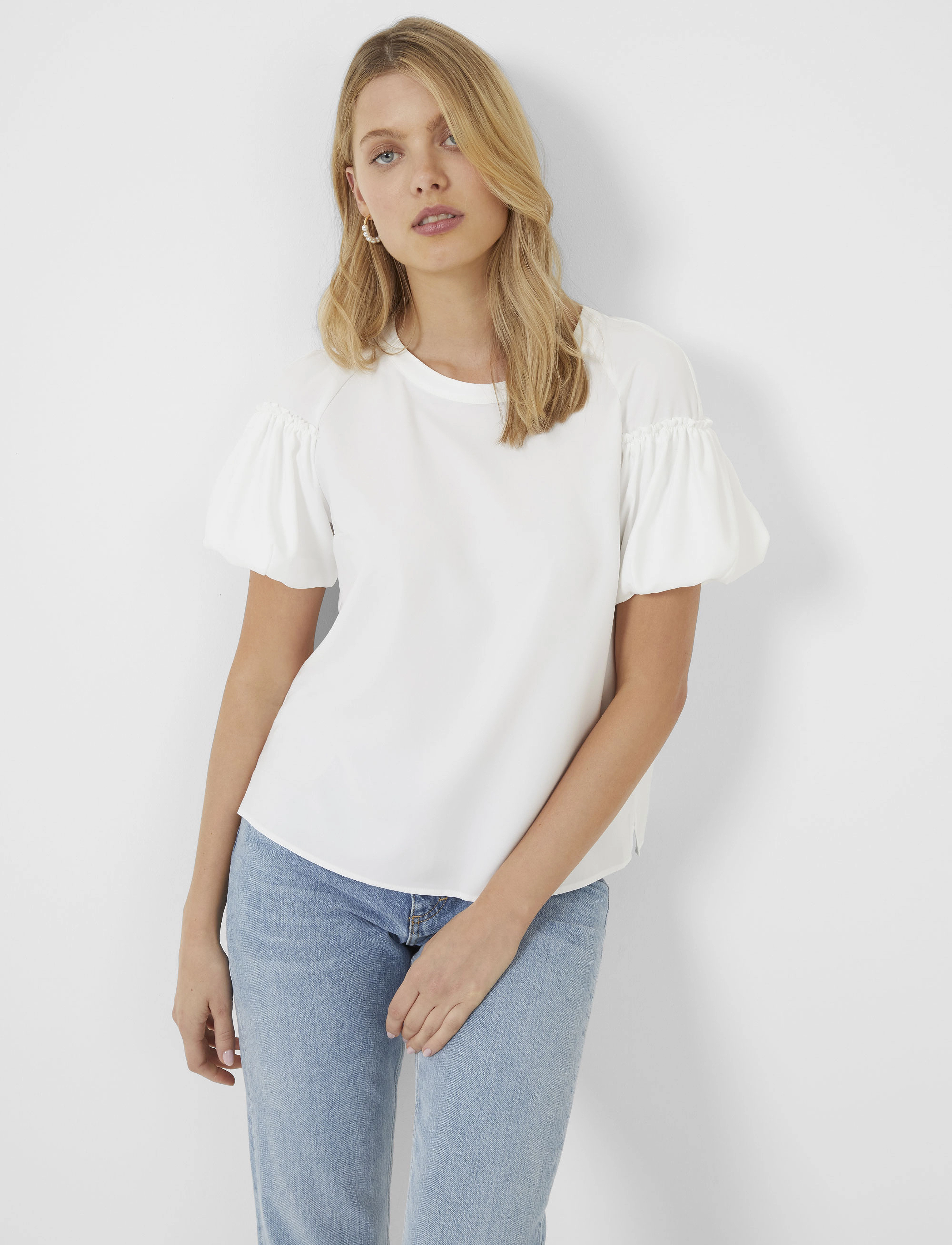French Connection Crepe Light Puff Sleeve Top, Kvinder, Pufærme Top, Hvid, Str: M