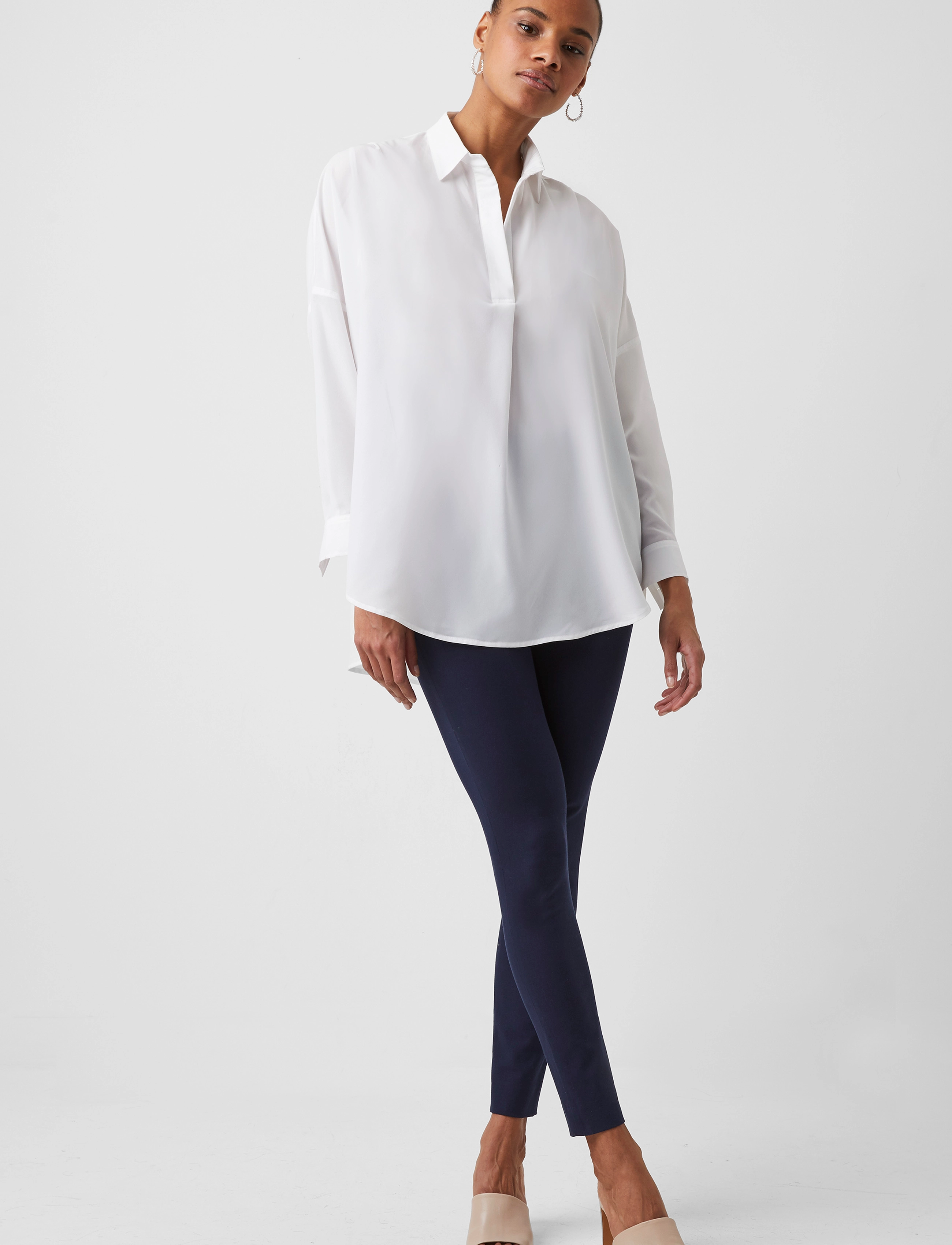 French Connection Rhodes Recycled Crepe Popover, M, White, Skjorter > Langærmede, Dame
