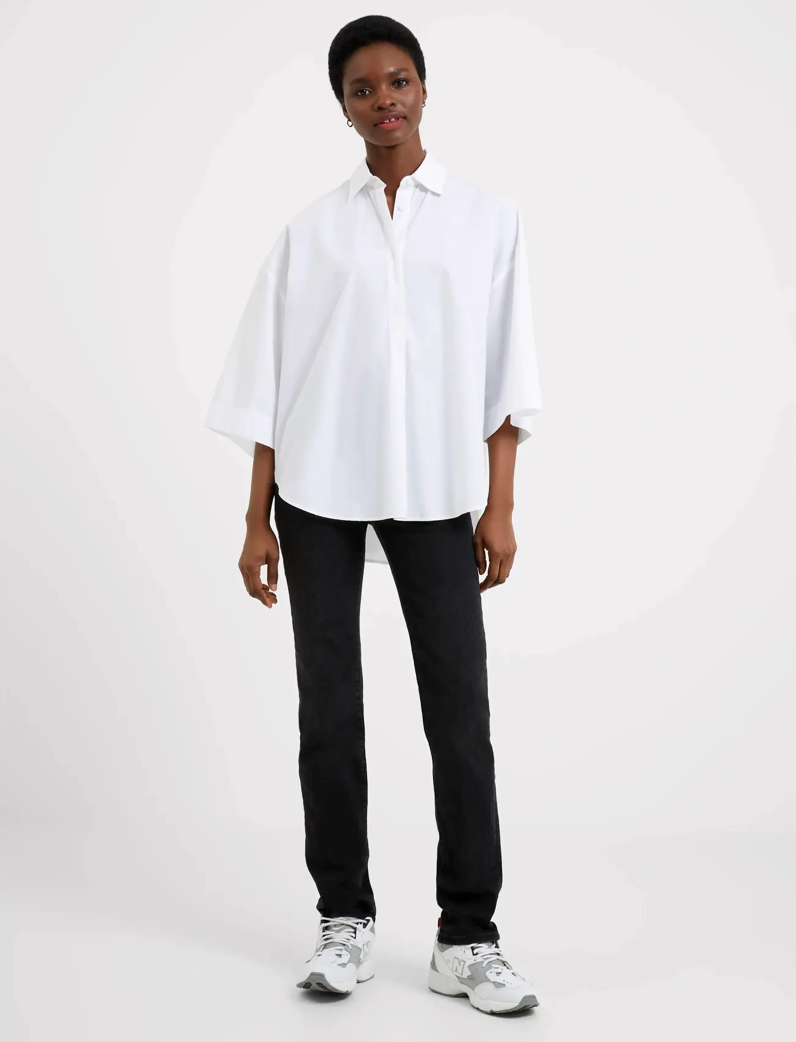 French Connection Rhodes Poplin Ss Popover, Kvinder, 3/4 Ærme Popover Skjorte, Hvid, Str: L