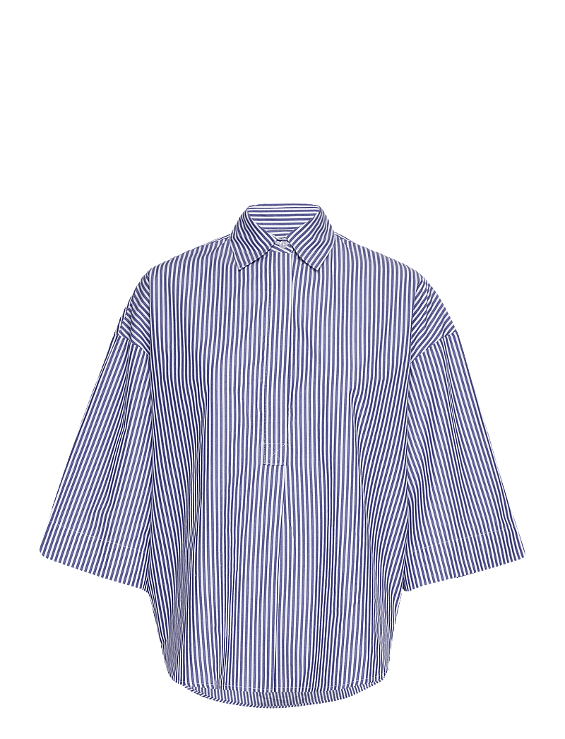 French Connection - RHODES POP STRP SS POPOVR - short-sleeved shirts - linen white/marine - 1