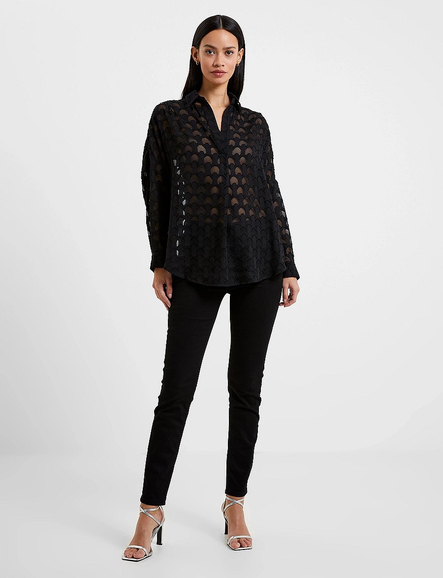 French Connection - GEO BURNOUT POPOVER SHIRT - langærmede skjorter - blackout - 0