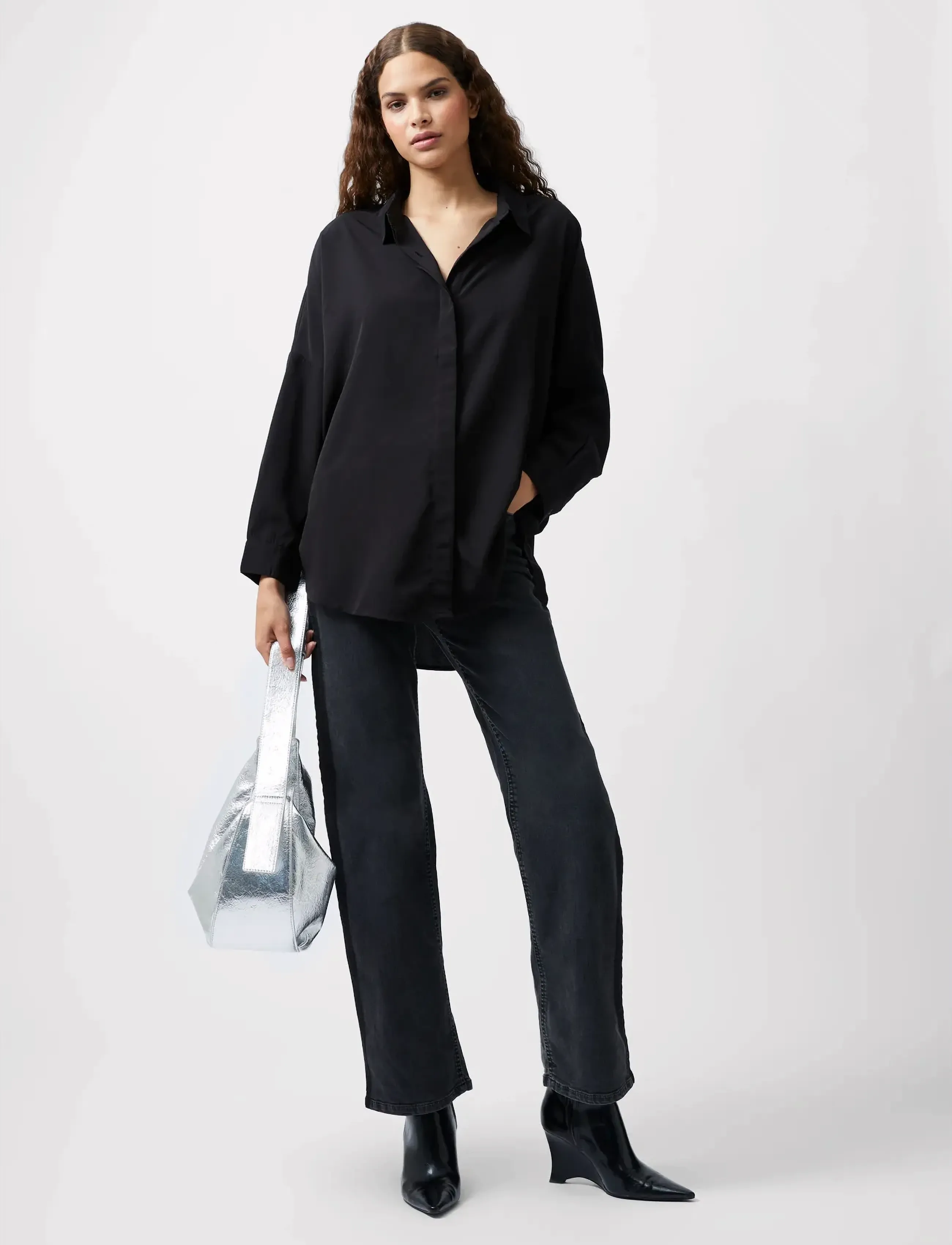 French Connection - CAPRINA CREPE LS BUTTON SHIRT - langærmede skjorter - black - 3