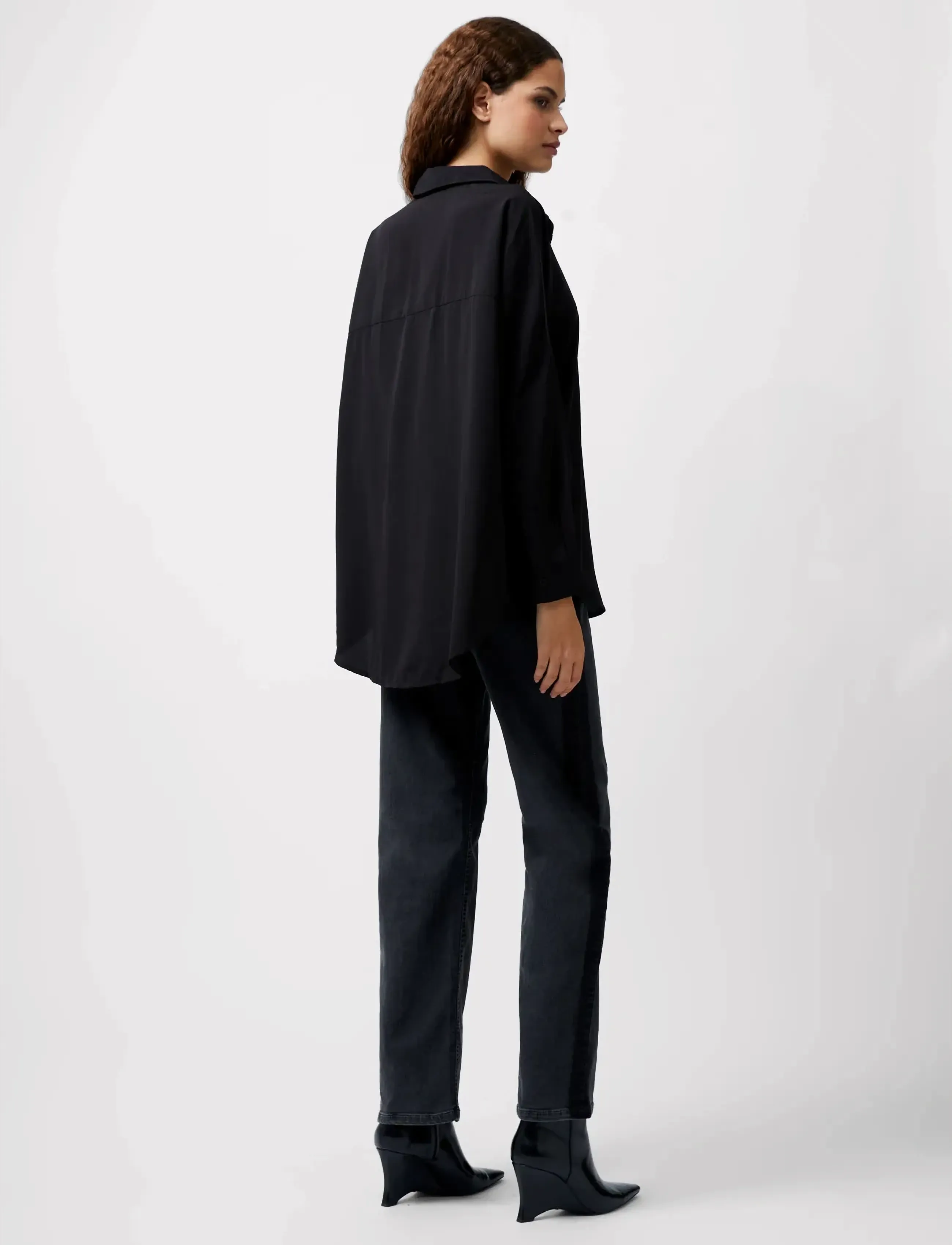 French Connection - CAPRINA CREPE LS BUTTON SHIRT - langærmede skjorter - black - 4